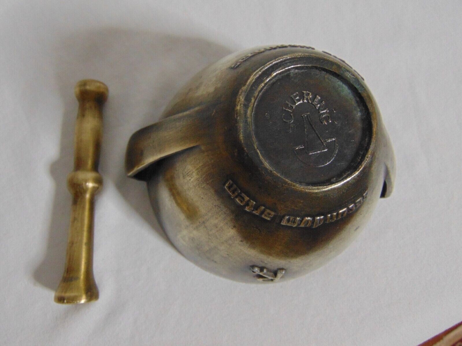 Mortar And Pestle Schering Pharmaceutical Class 1968 Vtg Brass Apothecary 4″
