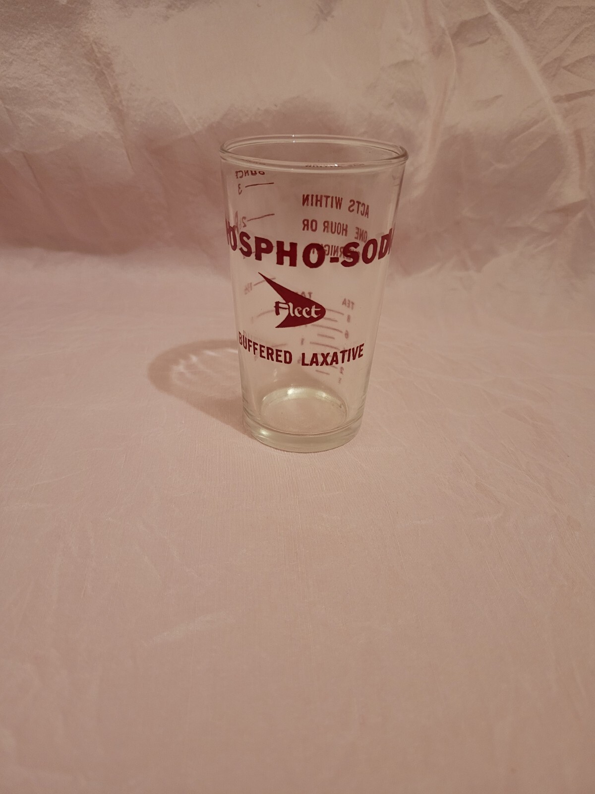 Fleet Phospho Soda Glass Measuring Cup Buffered Laxative Medical Ad Hazel Atlas