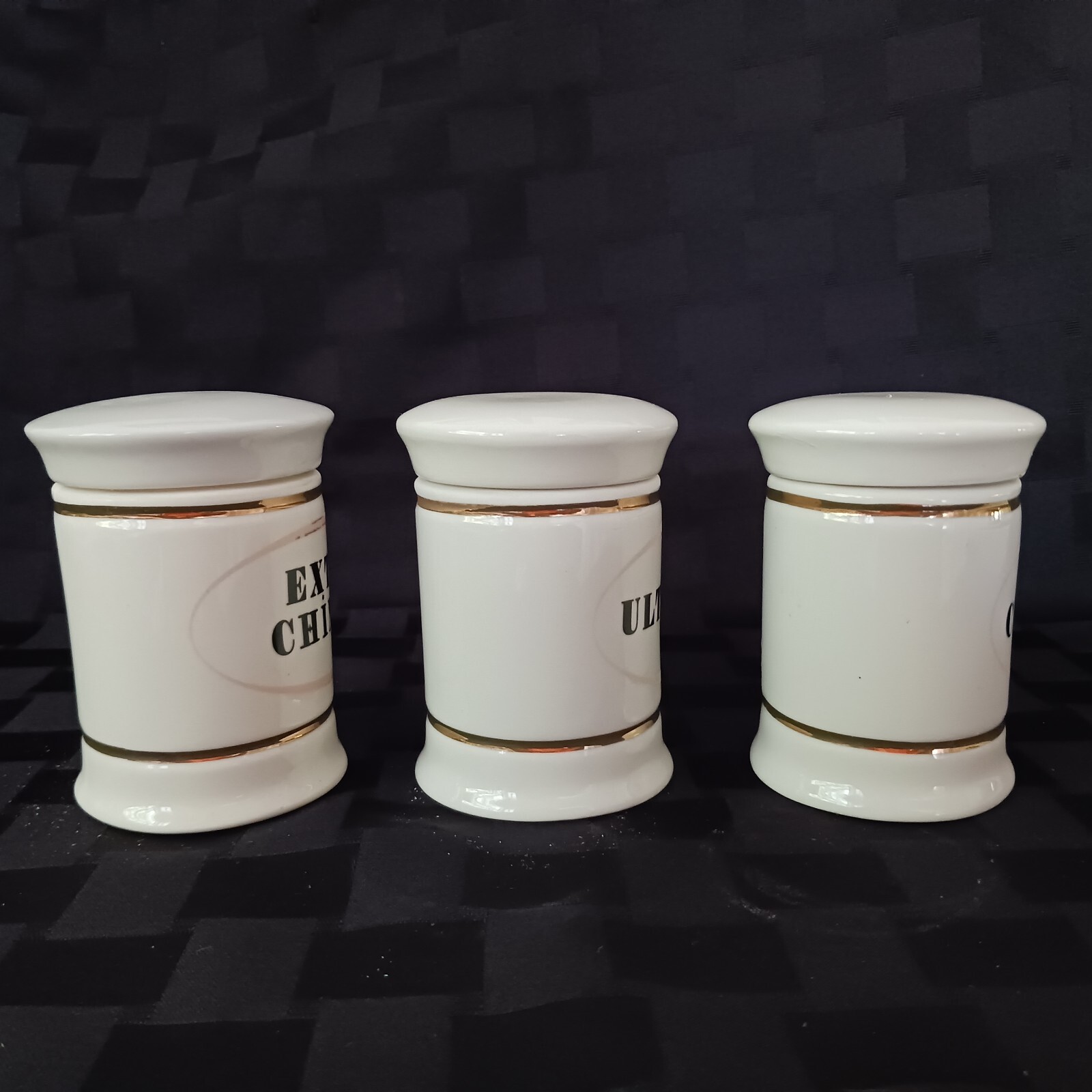 Vintage Style Porcelain European Script Apothecary Jar Set/3