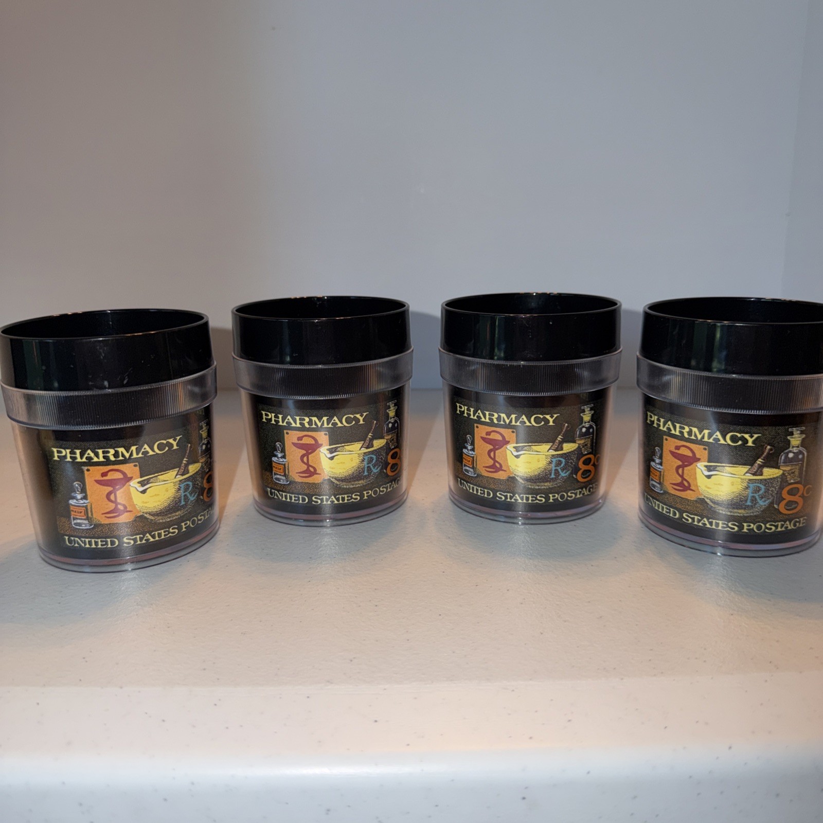 Pharmacy United States Postage Stamp Vintage 1972 Plastic Cups Set Of 4