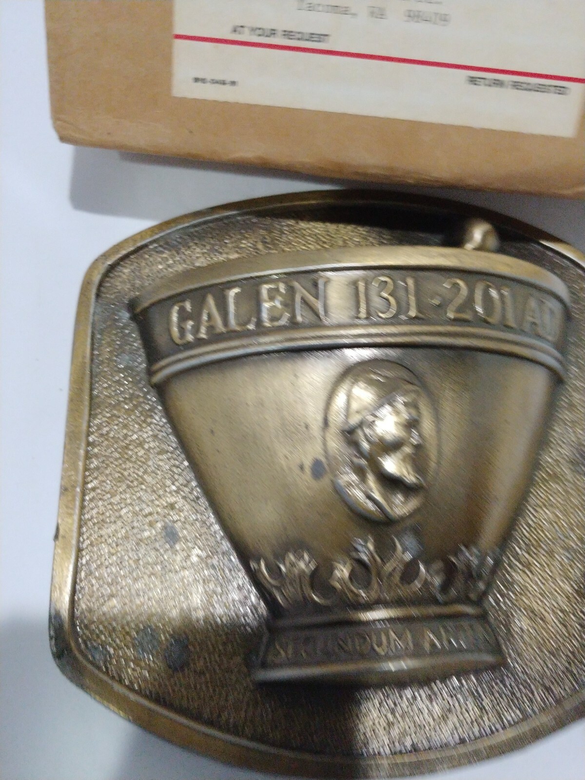 Galen 131 201AD Secundum Artem RX Motar Pestle Heavy Brass Wall Mount Plaque