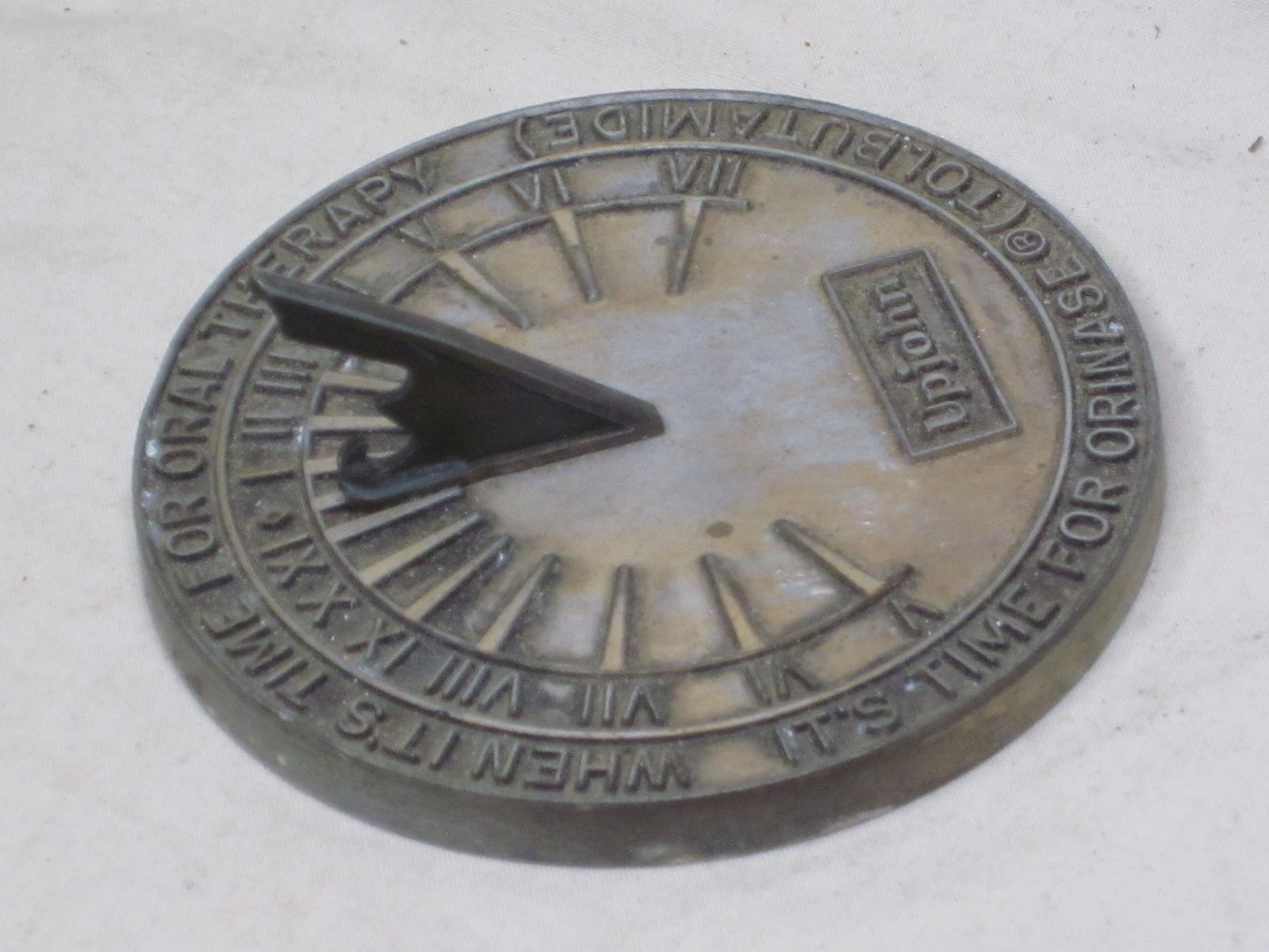 vintage Upjohn ORAL THERAPY TOLBUTAMIDE small metal sundial drug advertising