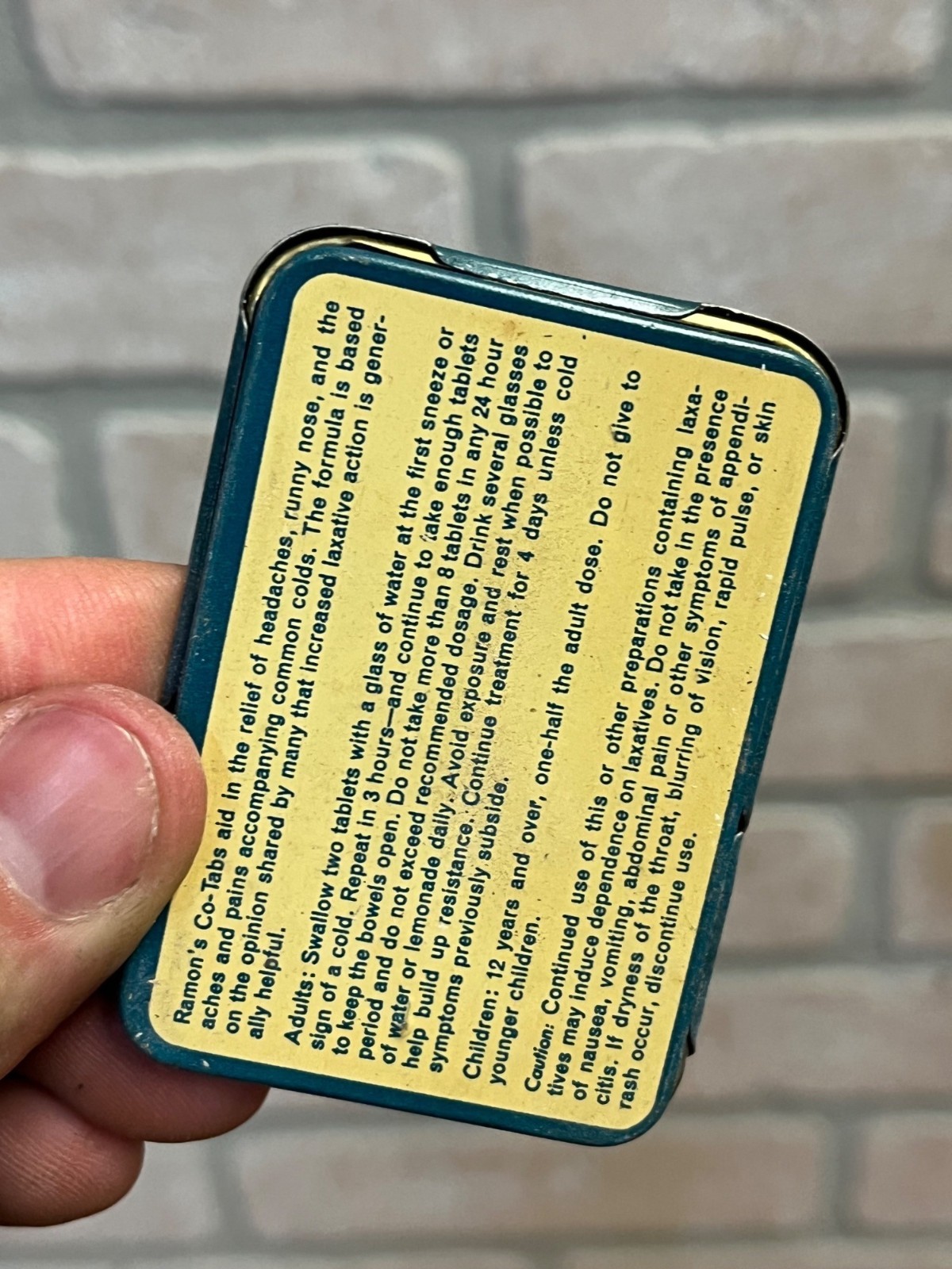 Vintage Ramon’s Co-Tabs Headache Medicine Advertising Tin w/ Contents Brown Mfg