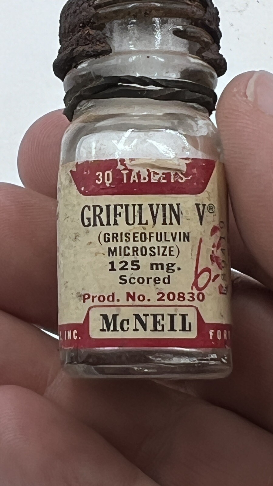 RARE Vintage Grifulvin McNeil Clear Glass Medicine Bottle as display/collectible