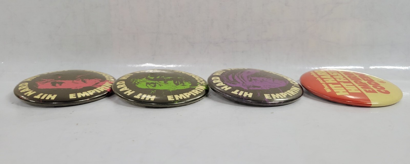 Vtg Lot of 4 Empirin Codeine “Hit Hard Hit Fast” Pharmaceutical Button/Pinback