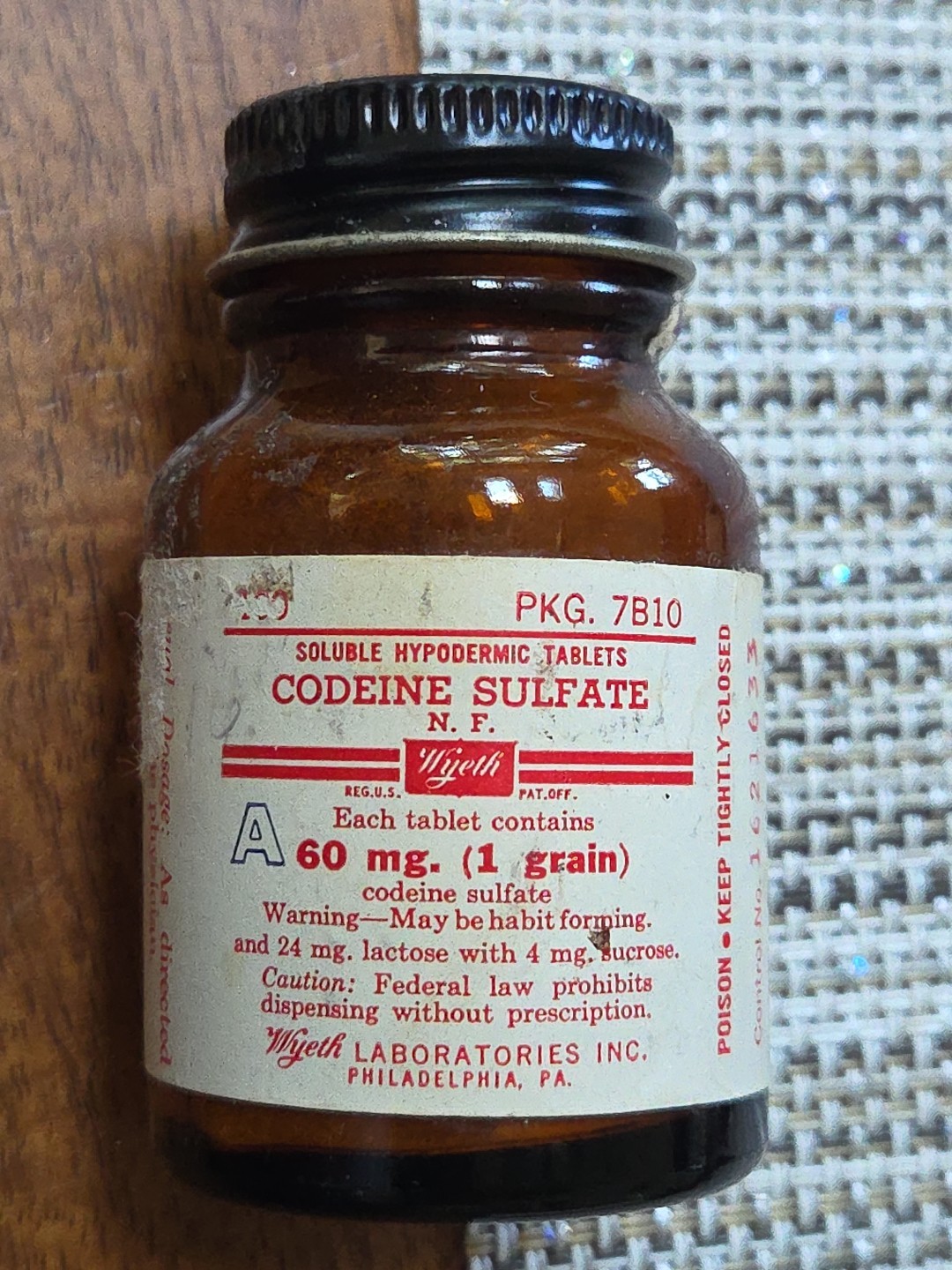 Hypodermic Tablet Vintage CODIENE Empty Bottle Dispensing 1960s Narcotic