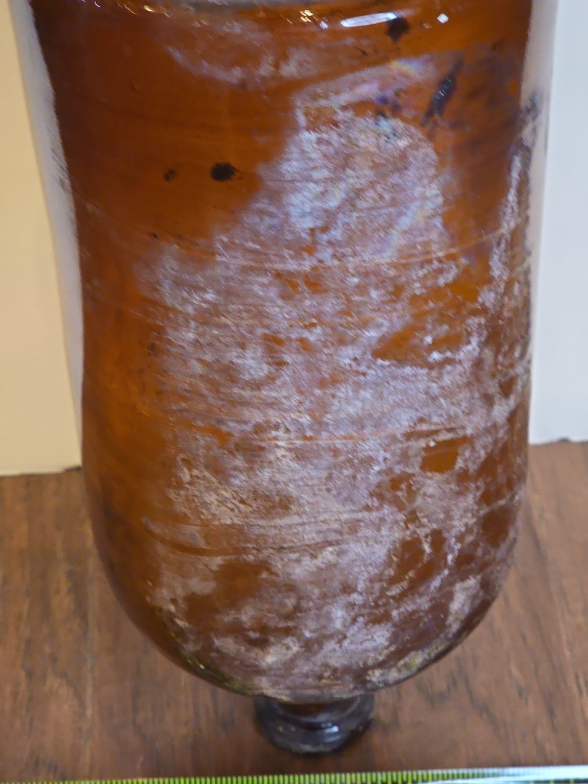 VINTAGE HANDMADE Large Apothecary Glass Bottle Amber Brown 12″