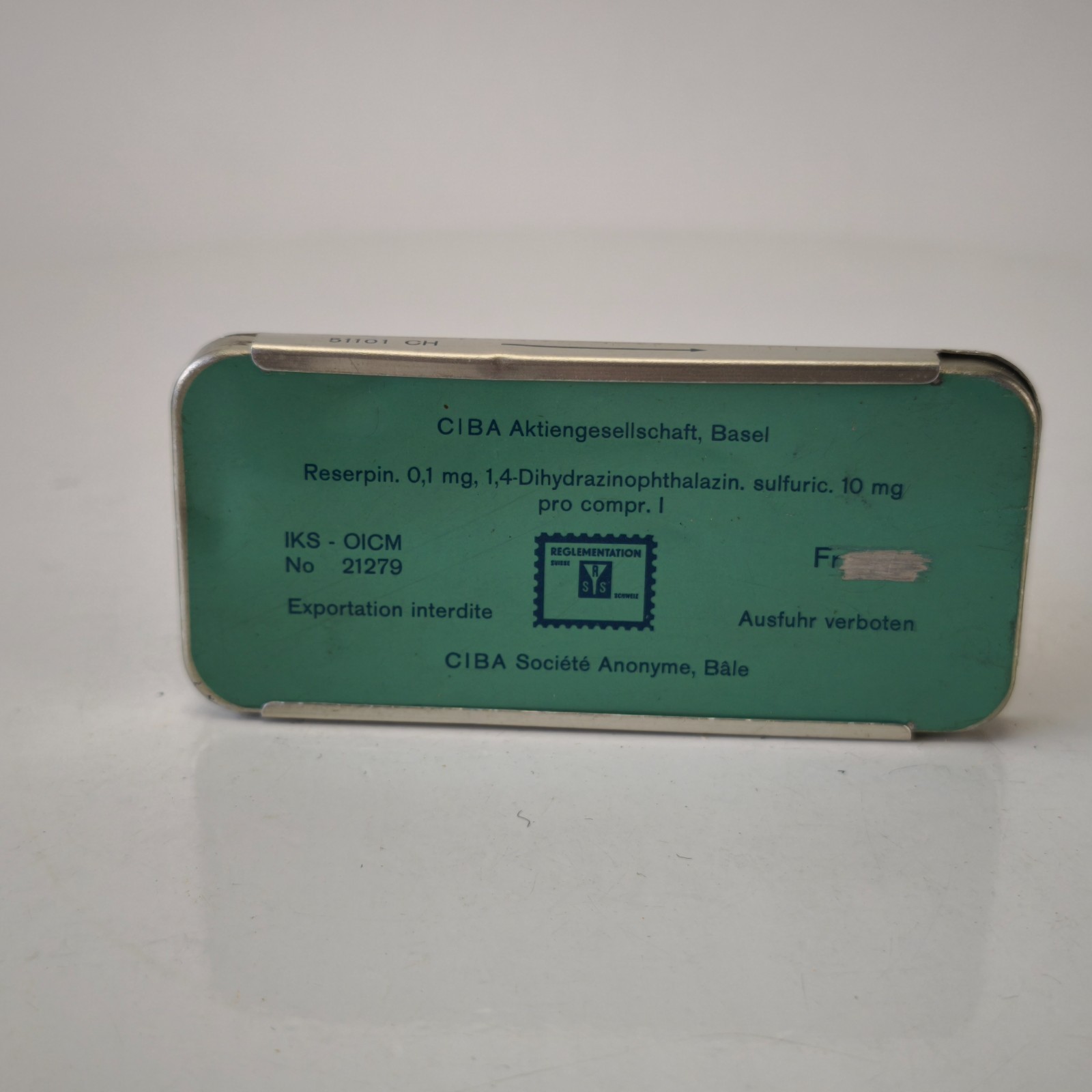 Vintage CIBA Adelphan Medical Empty Tin Box from High Blood Pressure Pills #6205