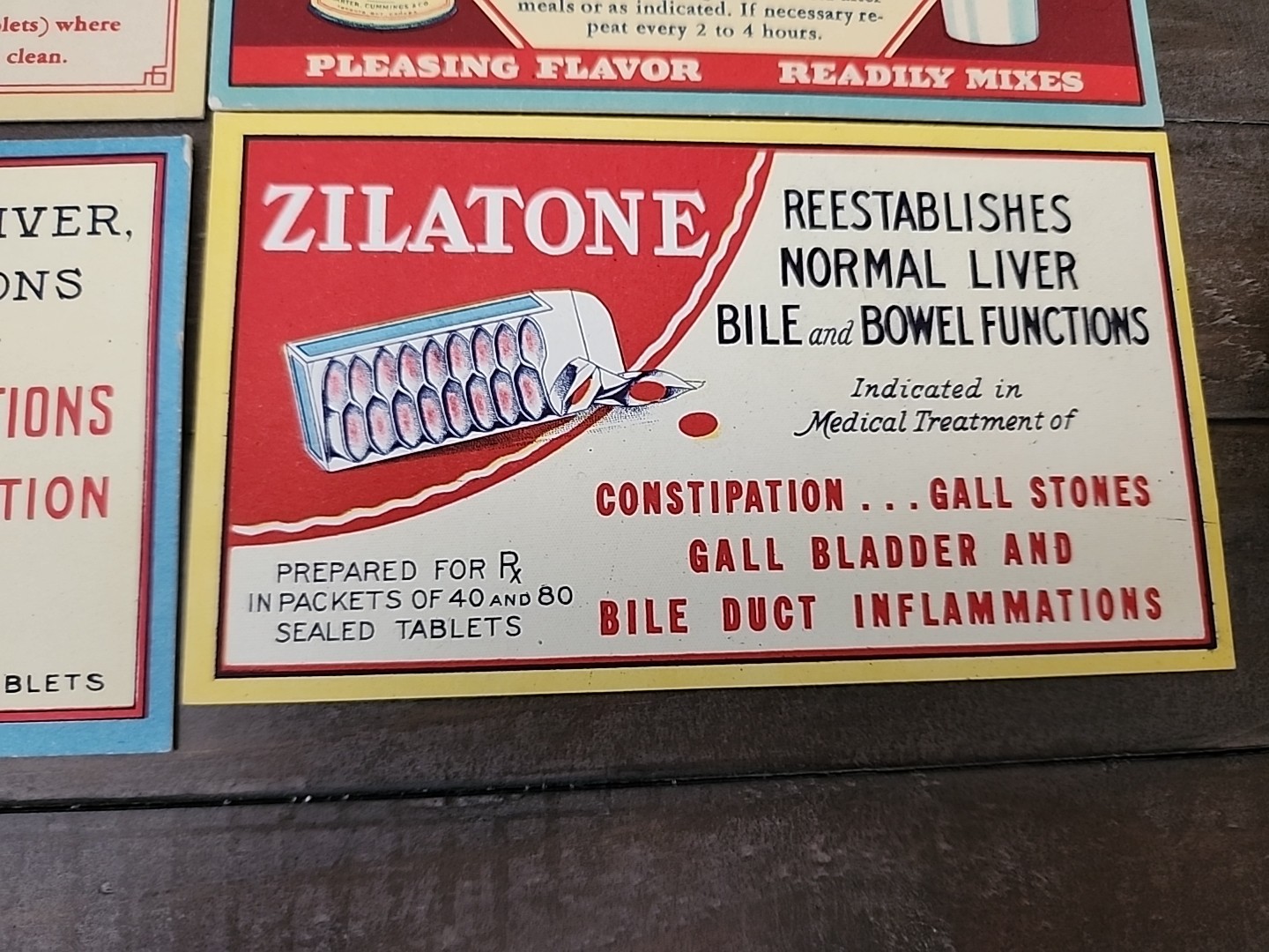 4 Vintage Medicine Medical Pharmacy Drug Advertising Cards A-CAROID ZILATONE