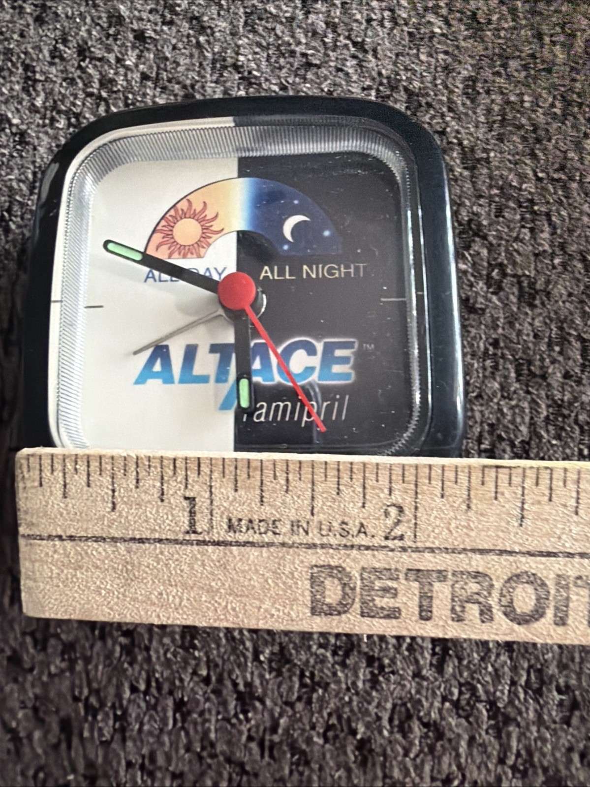 Altace Pharmaceutical Drug Advertising Promo Desk Travel Alarm Clock Vtg Works