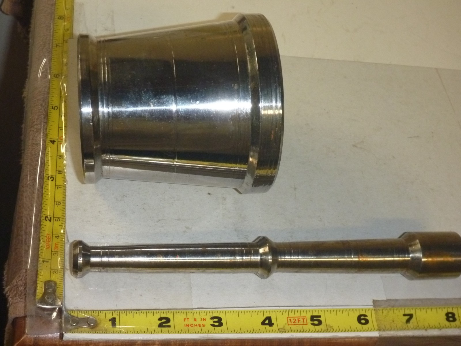 Vtg Metal Apothecary Pharmacy Medicine Mortar Pestle Set ~8″H