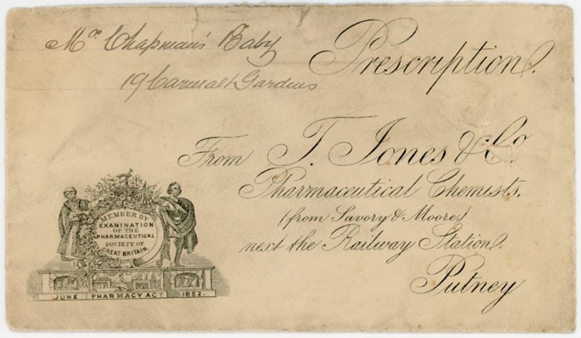 GB 1890 MEDICAL PRESCRIPTION HUMBLE CHEMIST PUTNEY for MRS CHAPMANS BABY