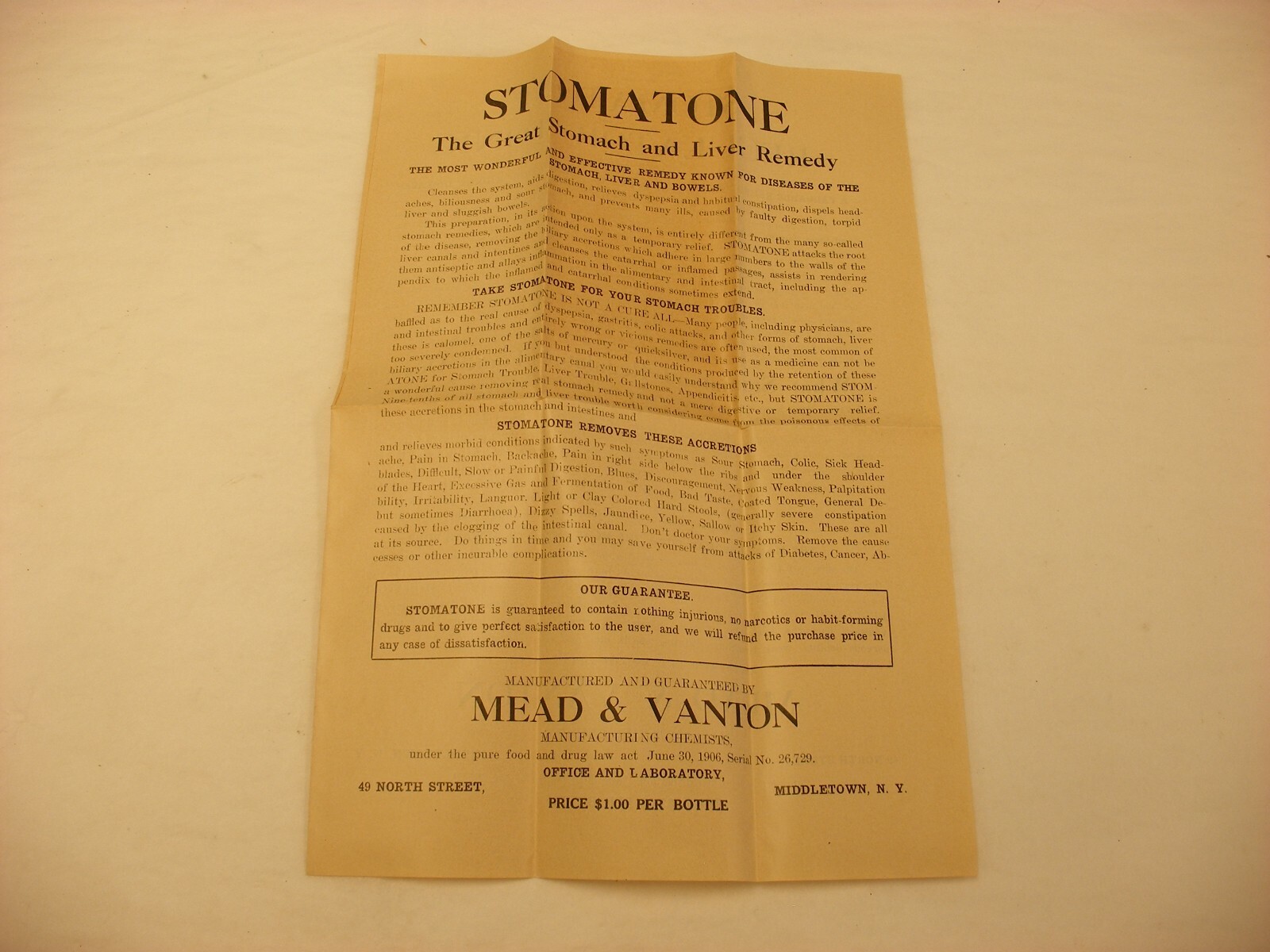 Vtg Medical & Pharmacy Quack Cure – Mead & Vanton Middletown NY