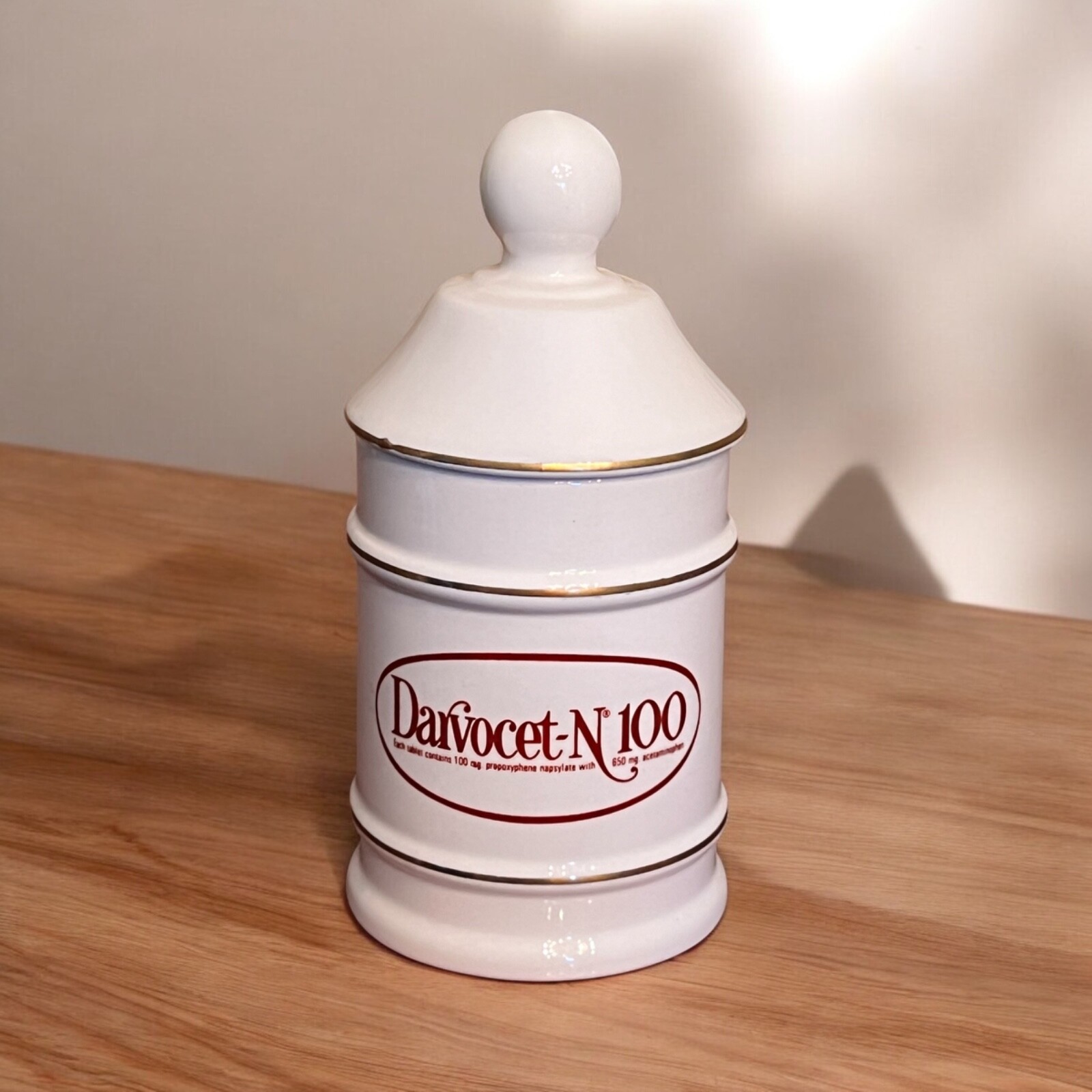 Vintage Loofisa Mexico Porcelain Darvocet N-100 Apothecary Poison Jar Bottle
