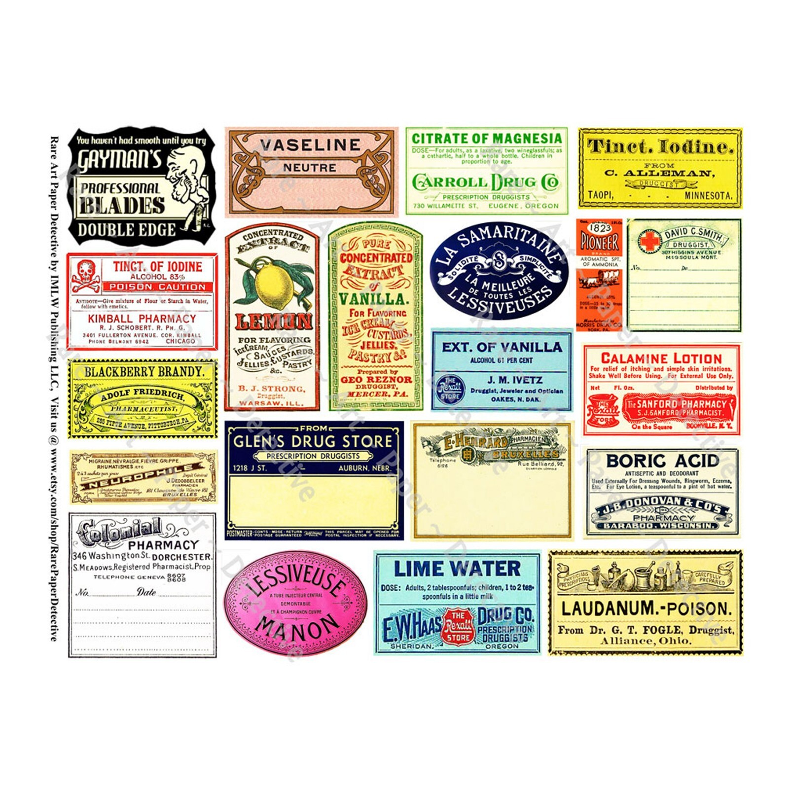 Apothecary Bottle Stickers on 1 Cut & Peel Sheet, Medicine Cabinet Labels, 298