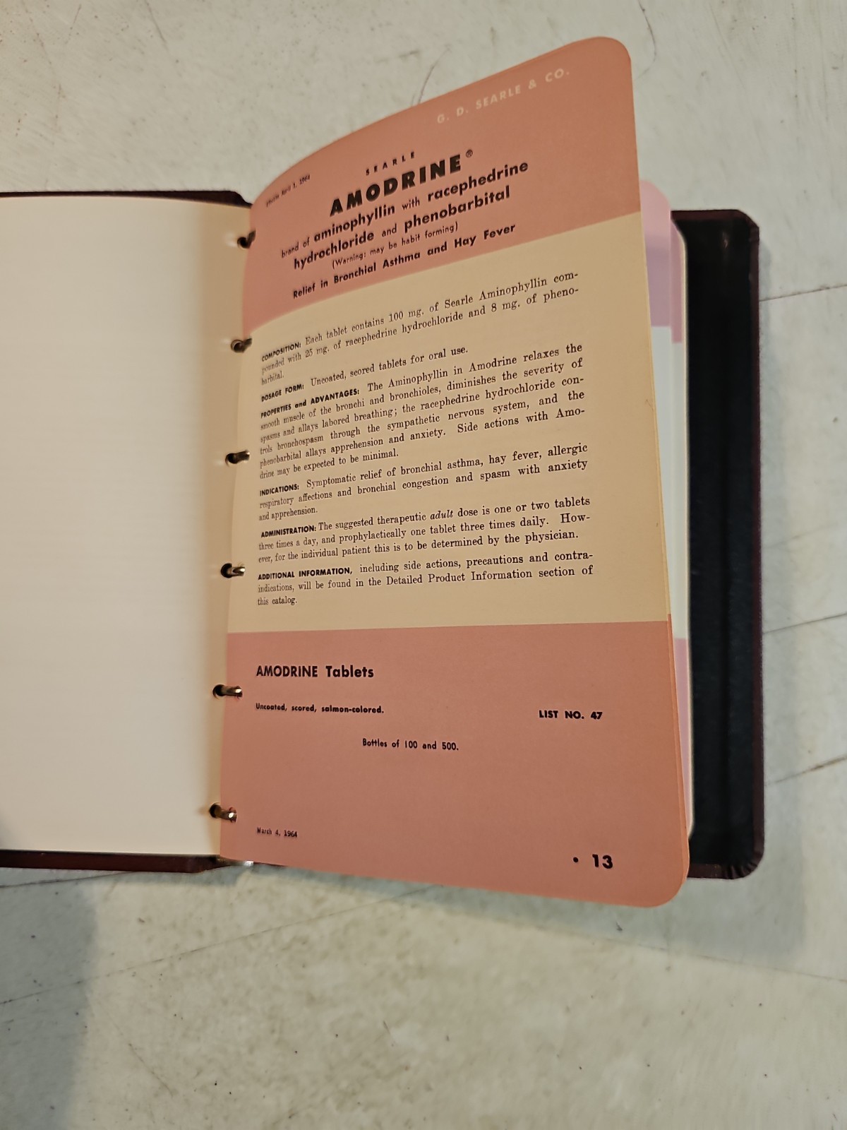 Vintage 1960’s G.D. Searle & Co Pharmaceutical Products Reference Book In Binder