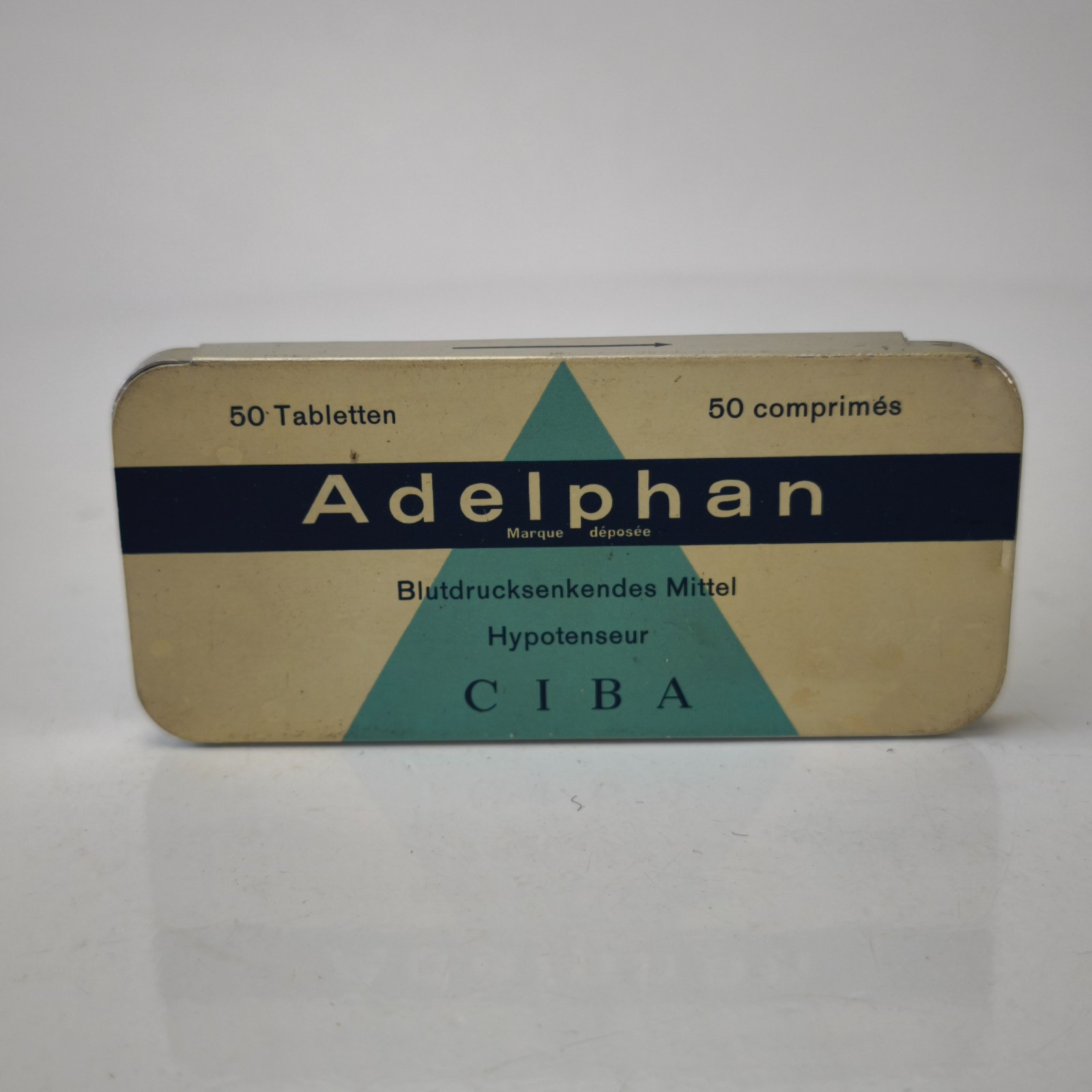 Vintage CIBA Adelphan Medical Empty Tin Box from High Blood Pressure Pills #6205