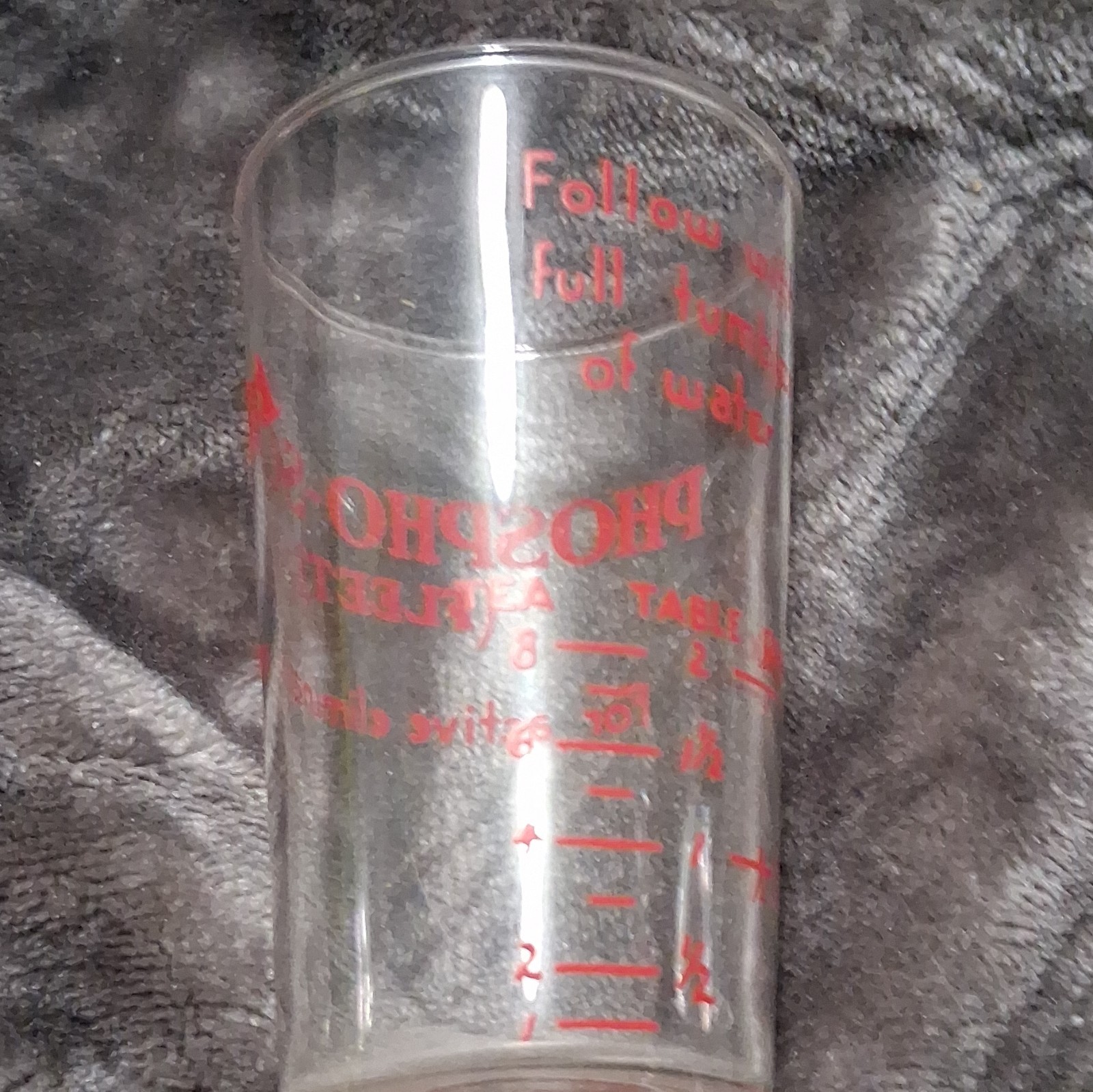 Fleet Phospho-Soda Glass Dosage Measuring Medicine Cup, Red Lettering Markings