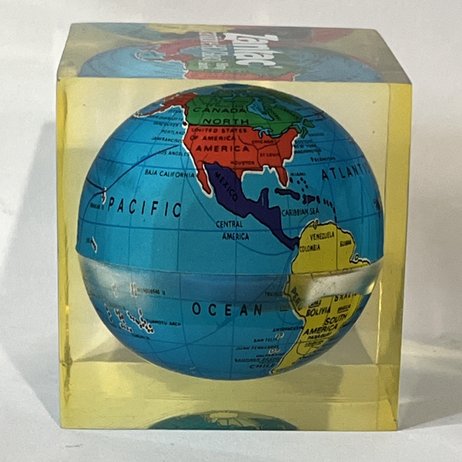 Vintage Zantac Glaxo Roche Pharmaceutical Acrylic Globe Paperweight 2” Square