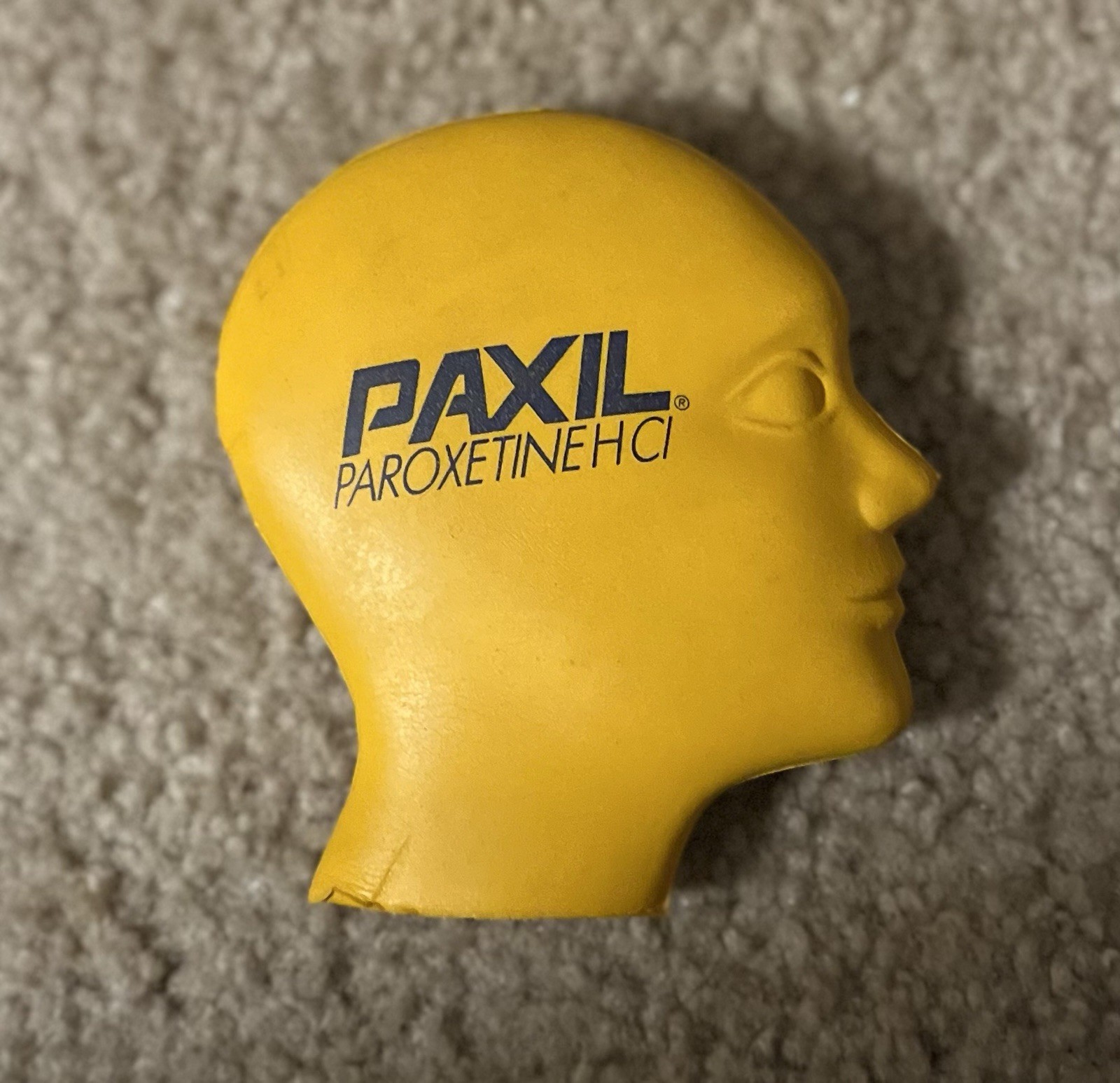 Paxil Pharmaceuticals Promotional Stress Reliever Yellow Head Shaped