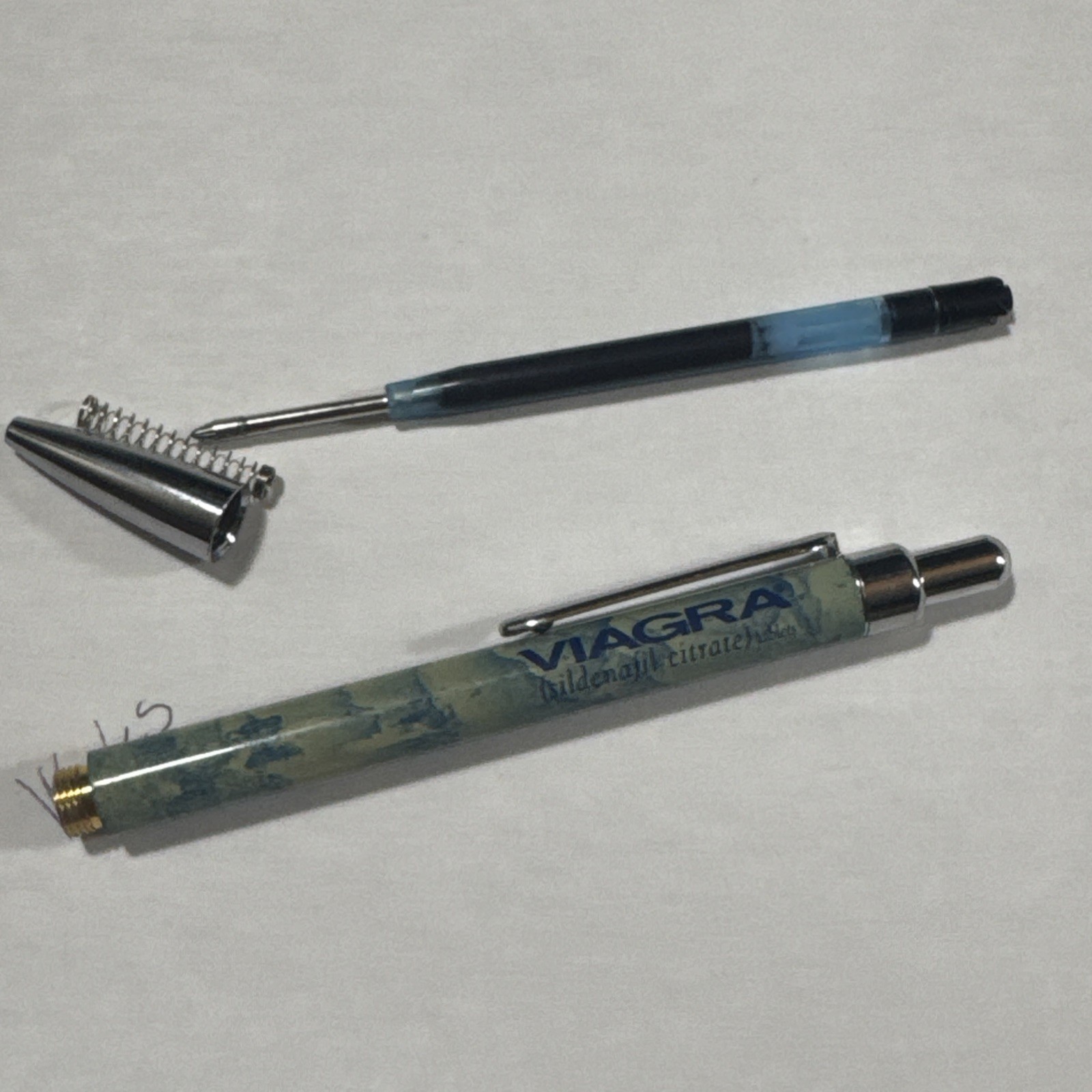 Viagra Ink Pen Drug Pharmaceutical Rep Advertising Metal BLue Green Marble WORKS