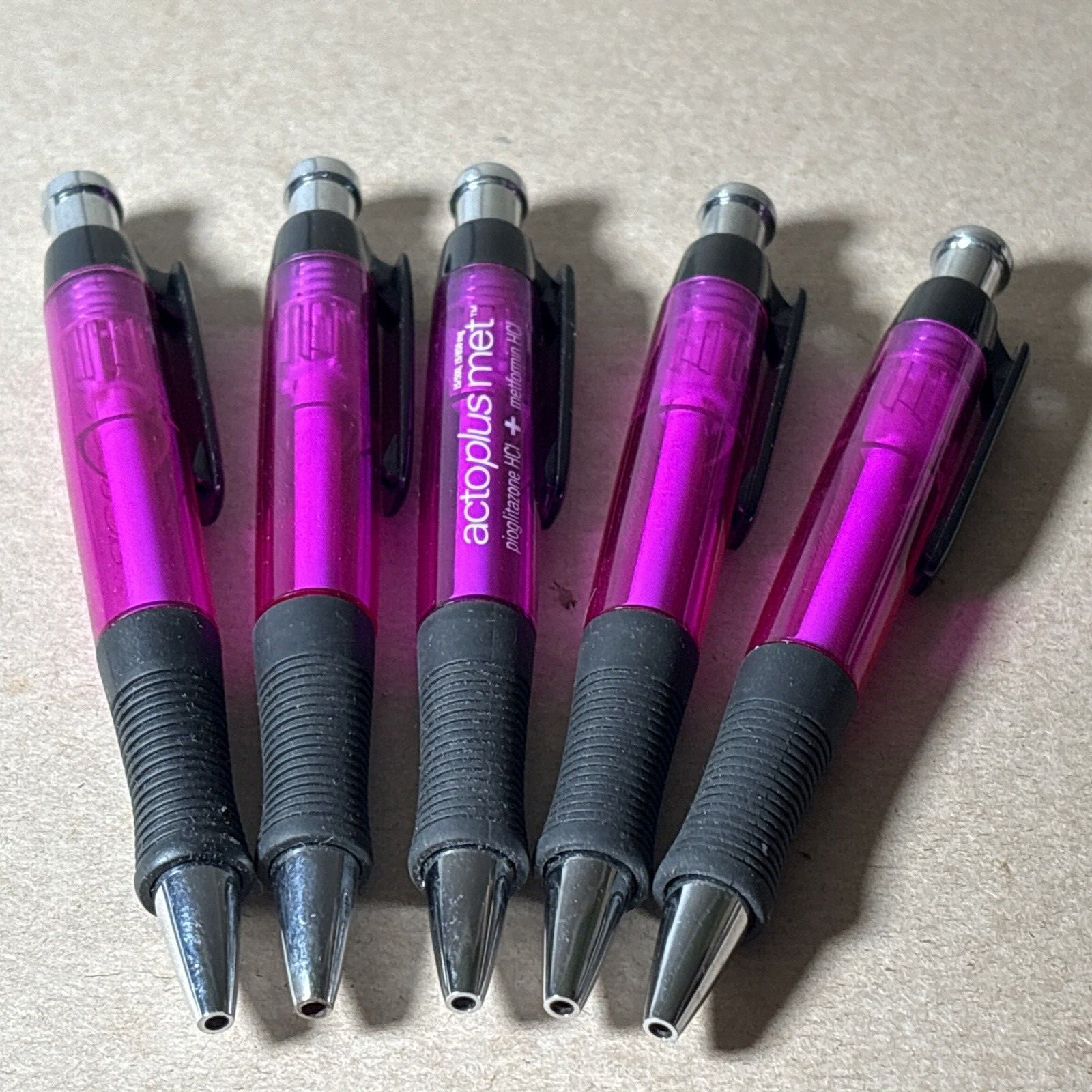 Lot of 5 ACTOS ACTOPLUS MET FAMILY Drug Rep Pharma Pen Purple Black Rubber Grip