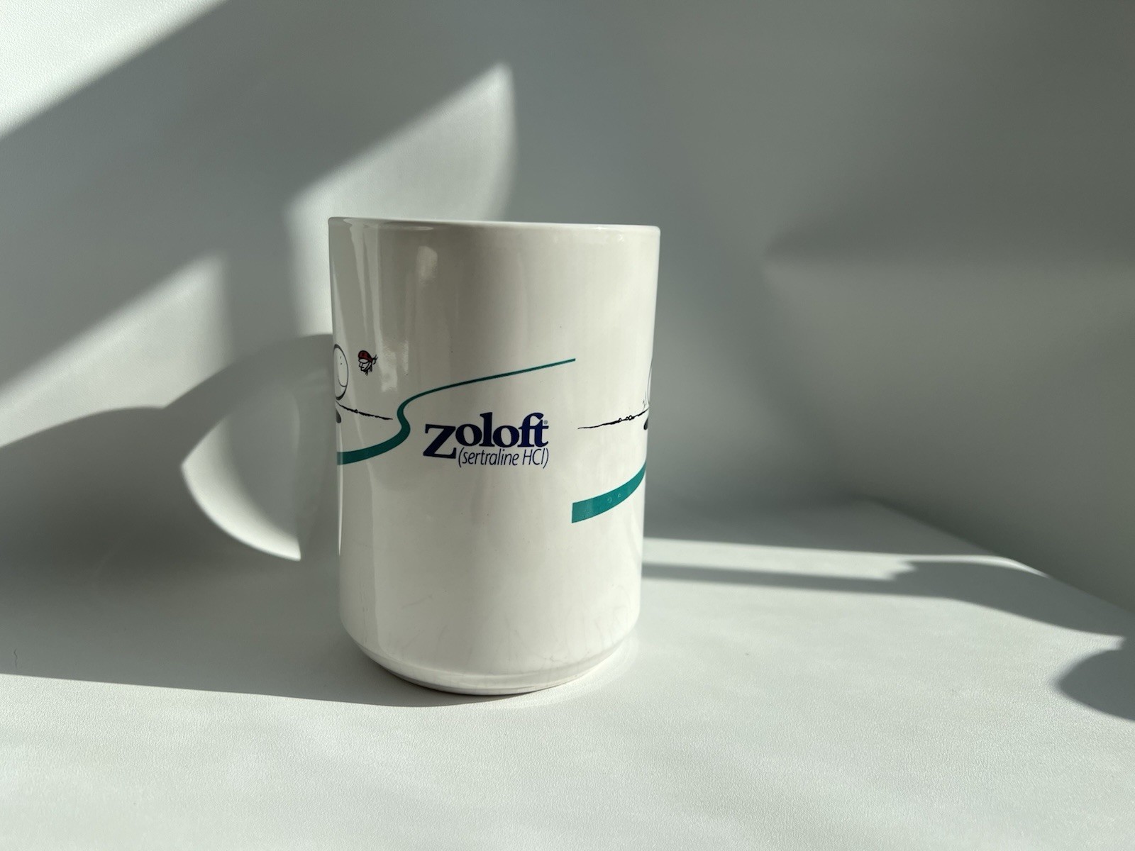 Pfizer Zoloft Coffee Mug Cup White Blue Pharmaceutical Promo Rep Advertising Y2K