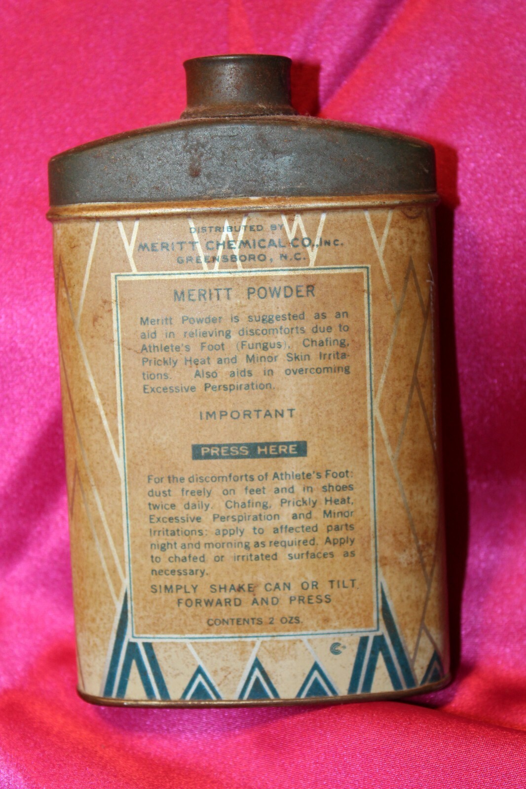Meritt Powder Old Vintage Medicated Skin Comfort Container Tin 2 Oz. Made in USA