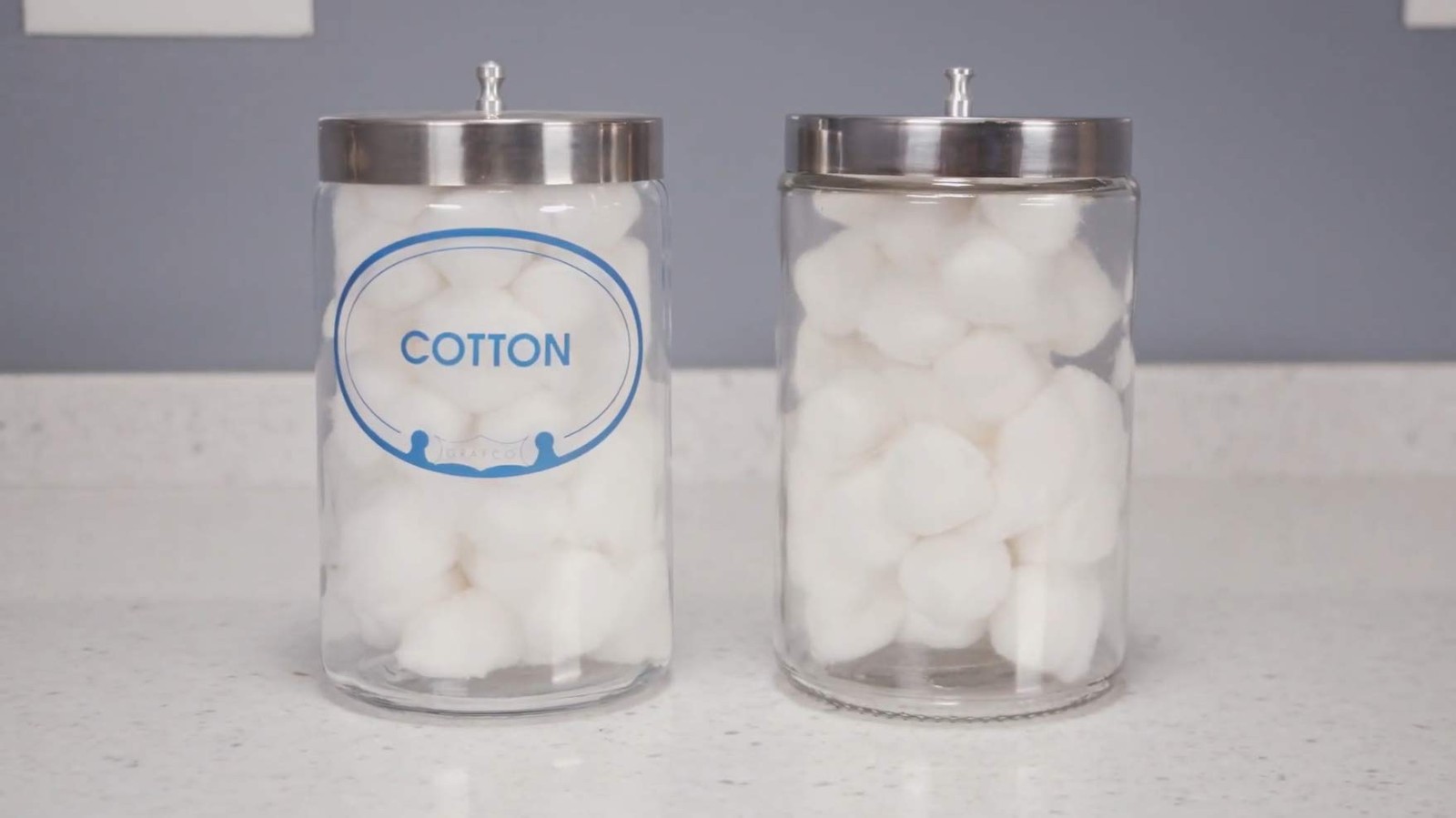 Glass Sundry Jars – Set of 5 – Labeled ‘Applicators, Bandages, Cotton, Gauze,…