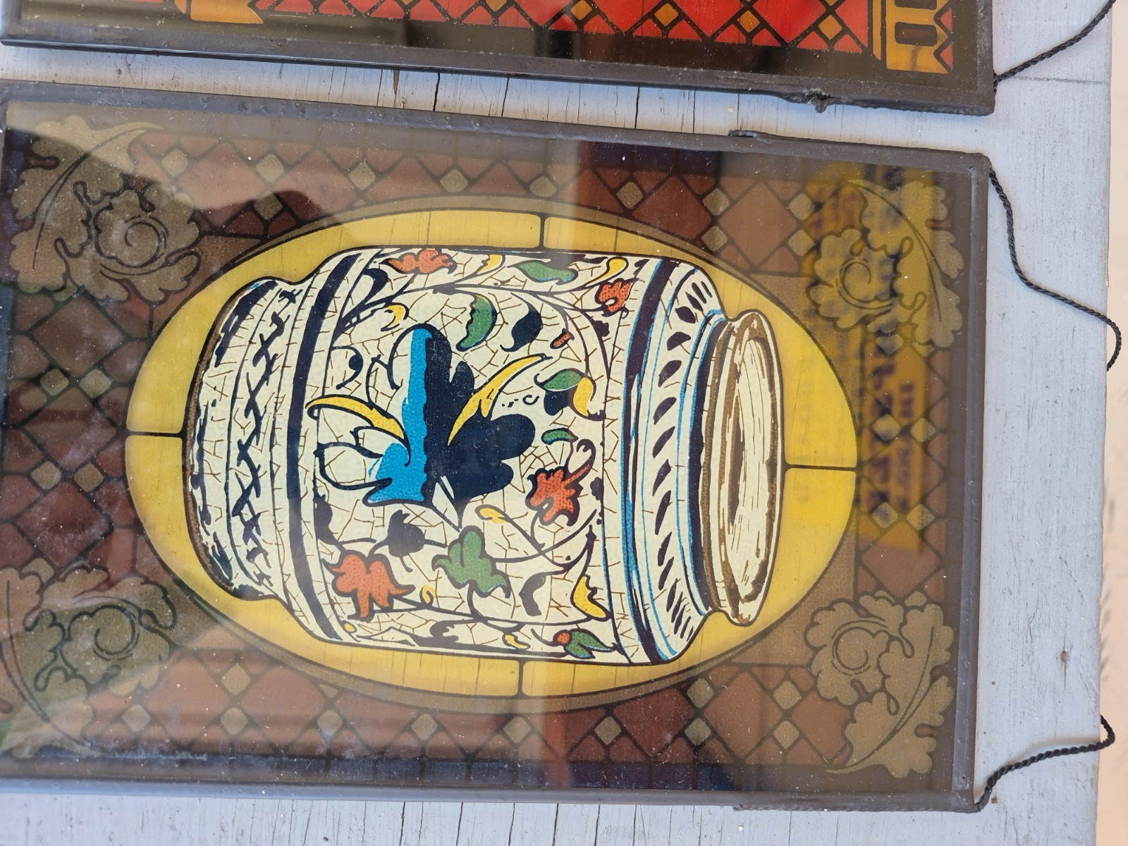 4 Stain Glass Panels Schering Pharmacy Rx Ad Premium USA Bicentennial 1976 VTG