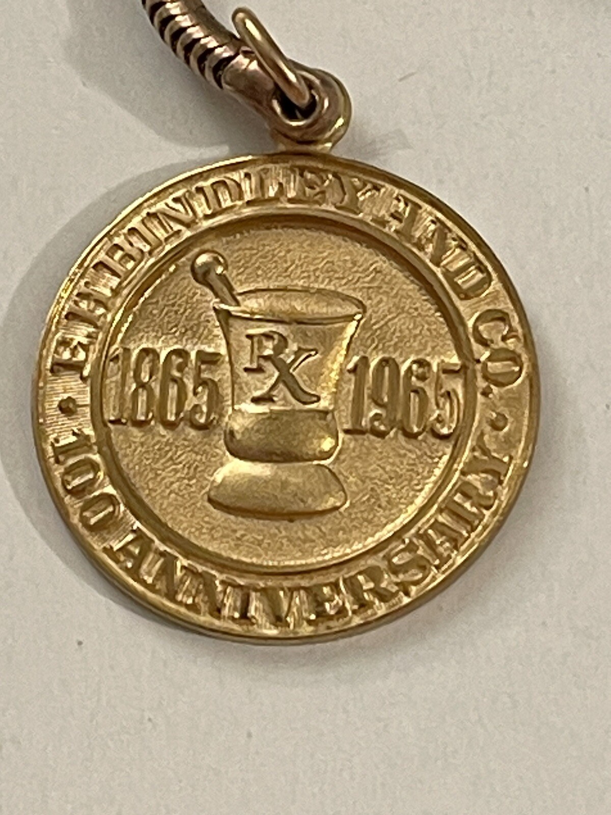 Vintage EH Binley Pharmaceutical RX 1965 Keychain 100th Anniversary PB34G