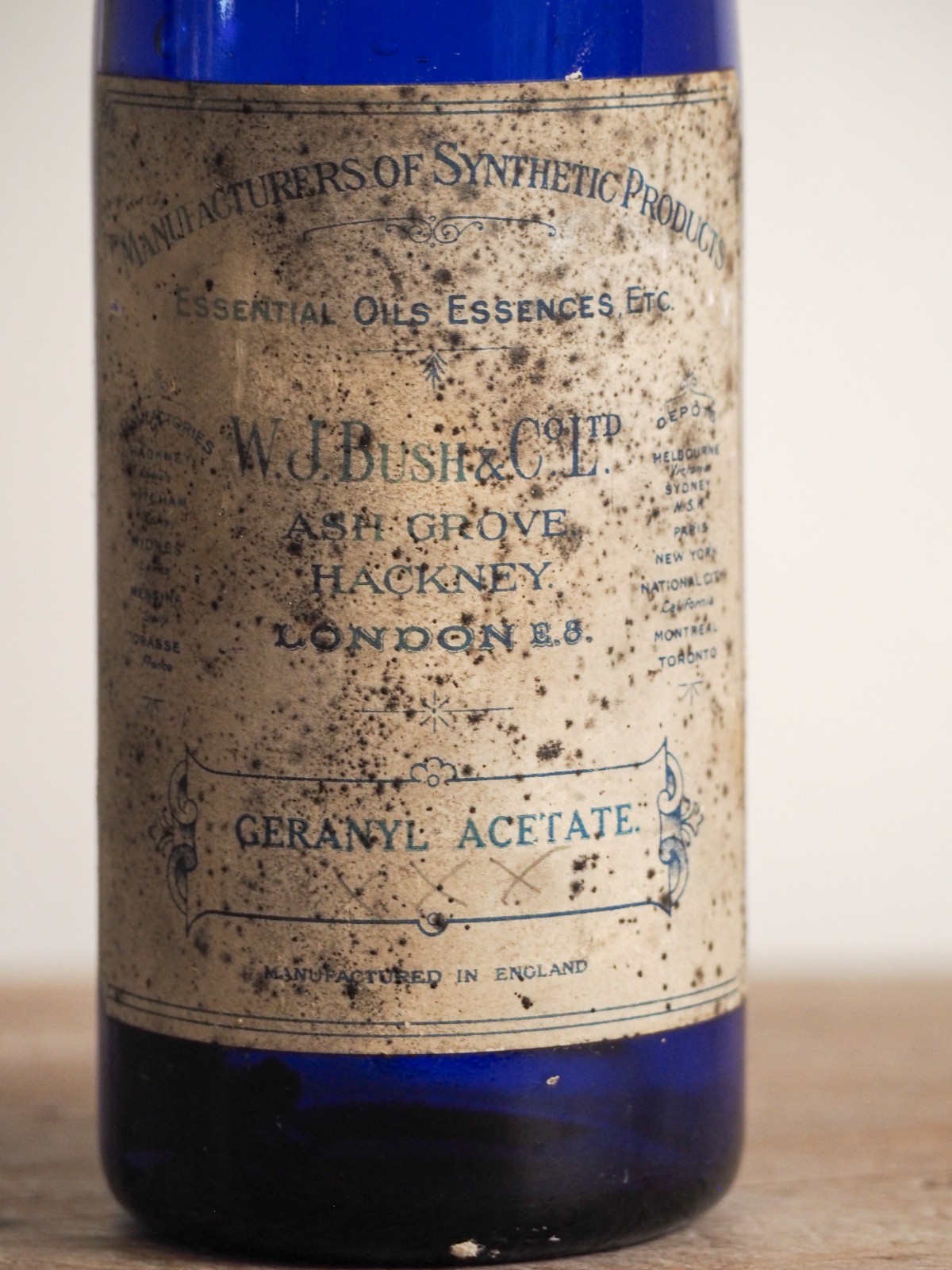 Antique Victorian Blue Bottle with Stopper and Original Label -Sold Individually