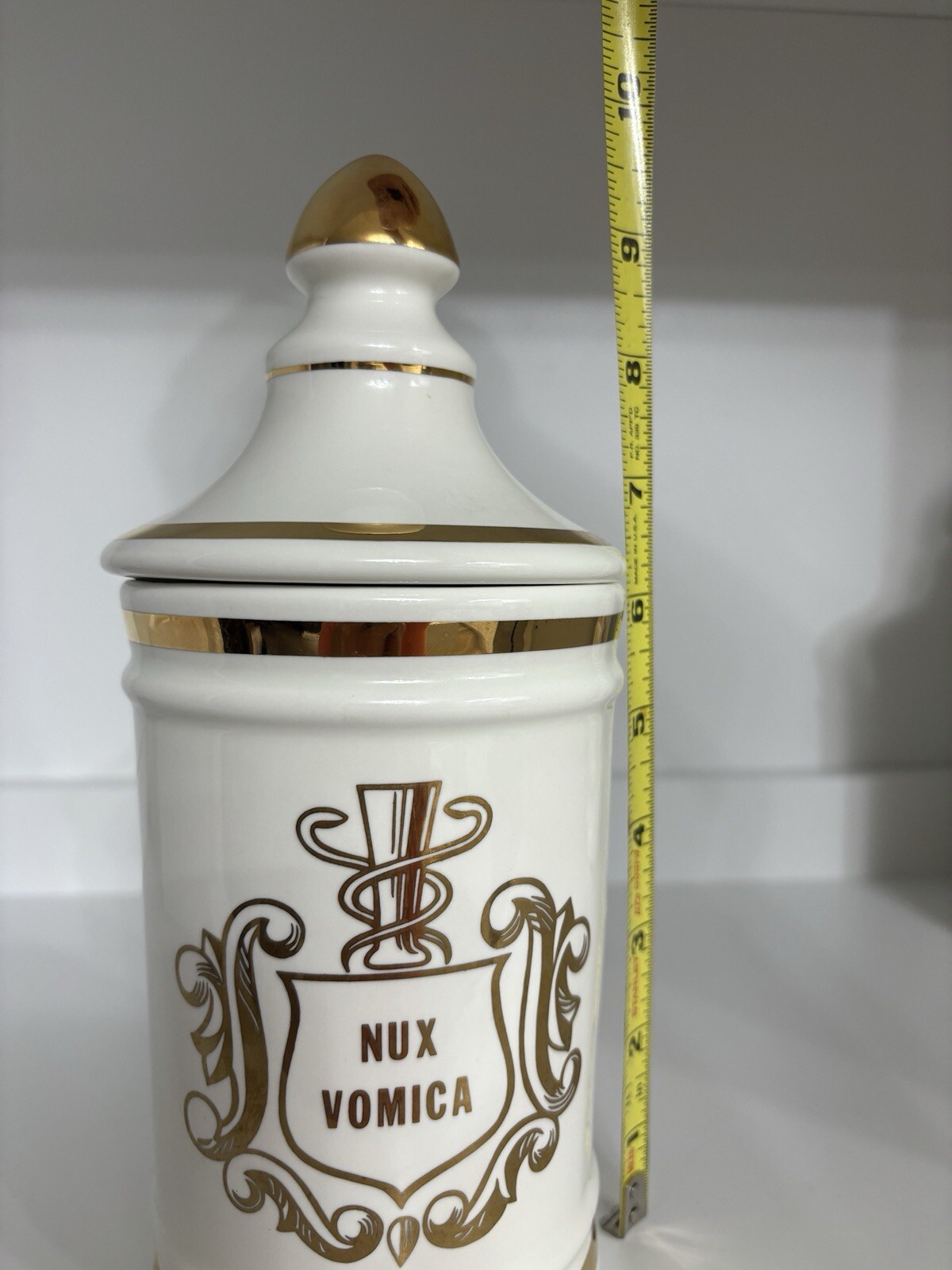 VINTAGE PHARMACY NUX VOMICA APOTHECARY CANISTER JAR WITH LID- OWENS ILLINOIS