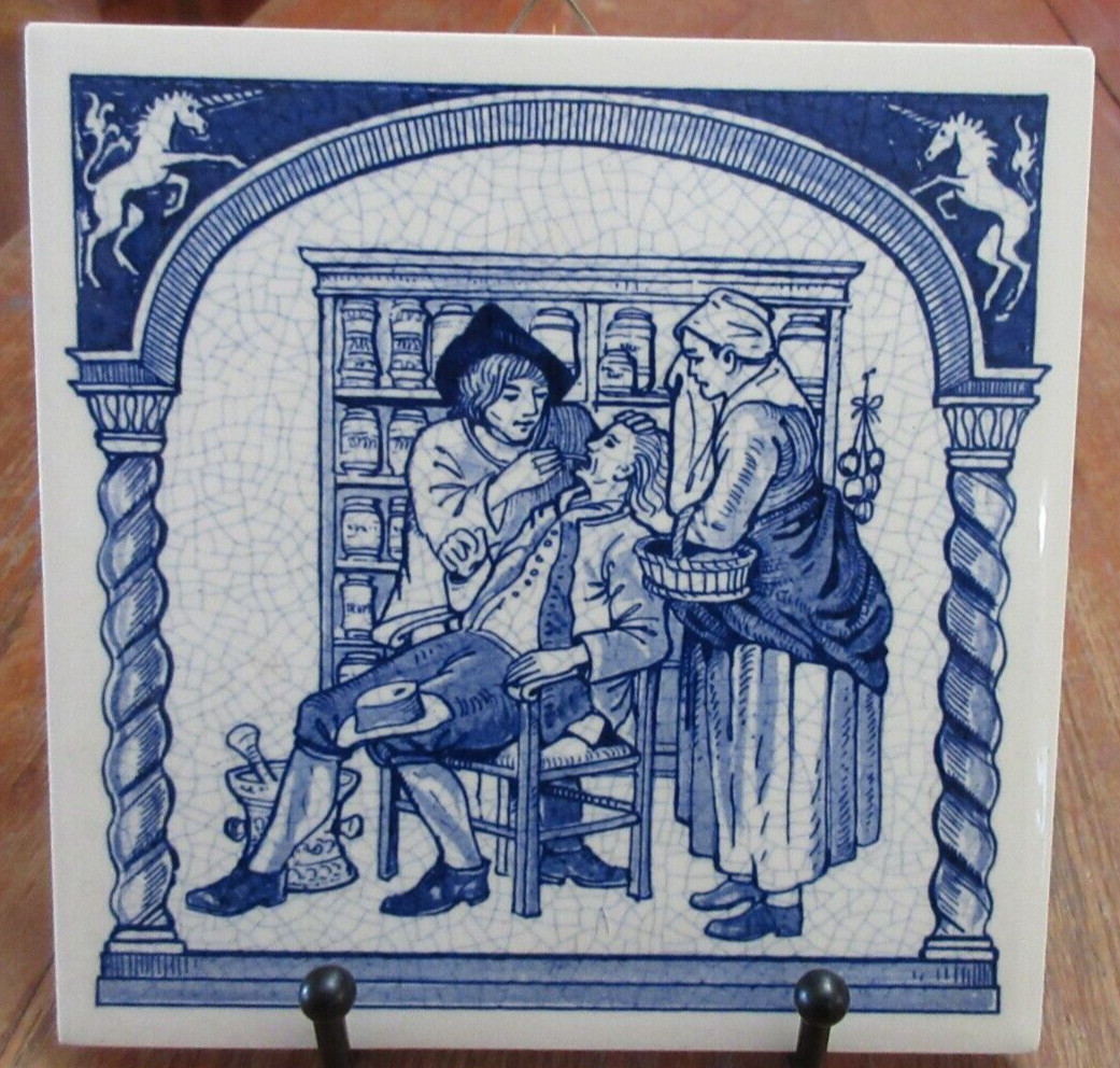 1986 DELFT HOLLAND LTD Ed BURROUGHS WELLCOME CO. TILE 17th Century PHARMACIST