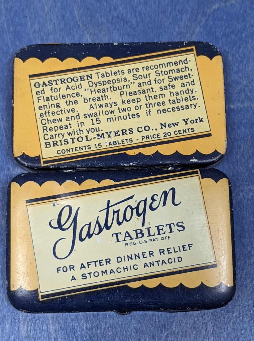 Vintage Tin Gastrogen Tablets Bristol-Myers Co New York Antacid For After Dinner