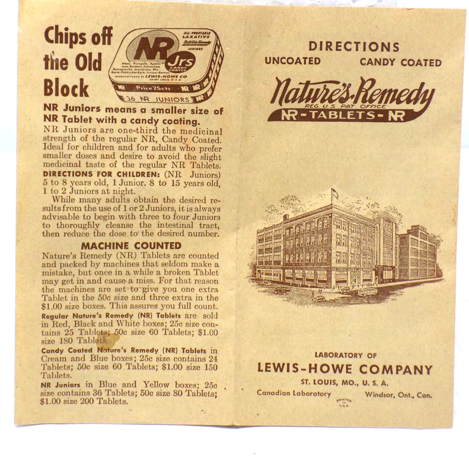 Vintage Paper 1933’s Nature’s Remedy Tablets Directions, & brochure +Old Tums Ad