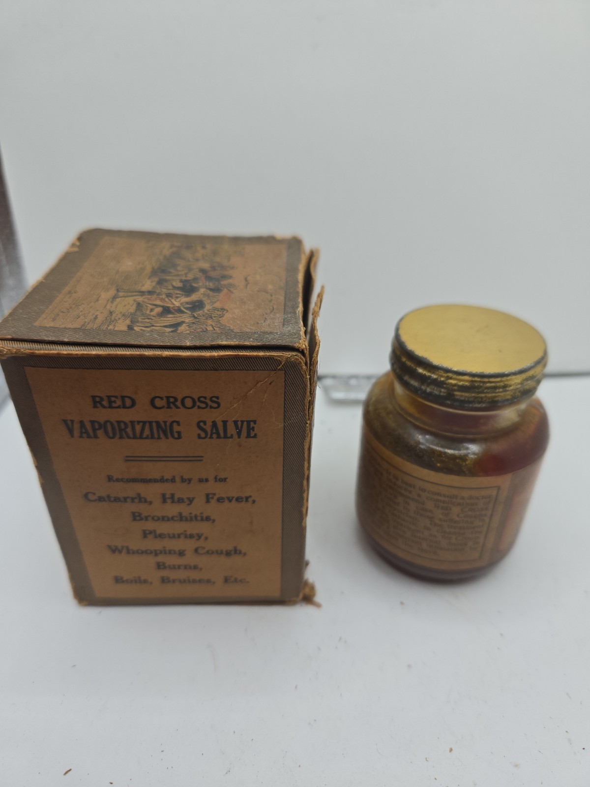Vintage Red Cross Vaporizing Salve Original Box Amd Jar With Contents..