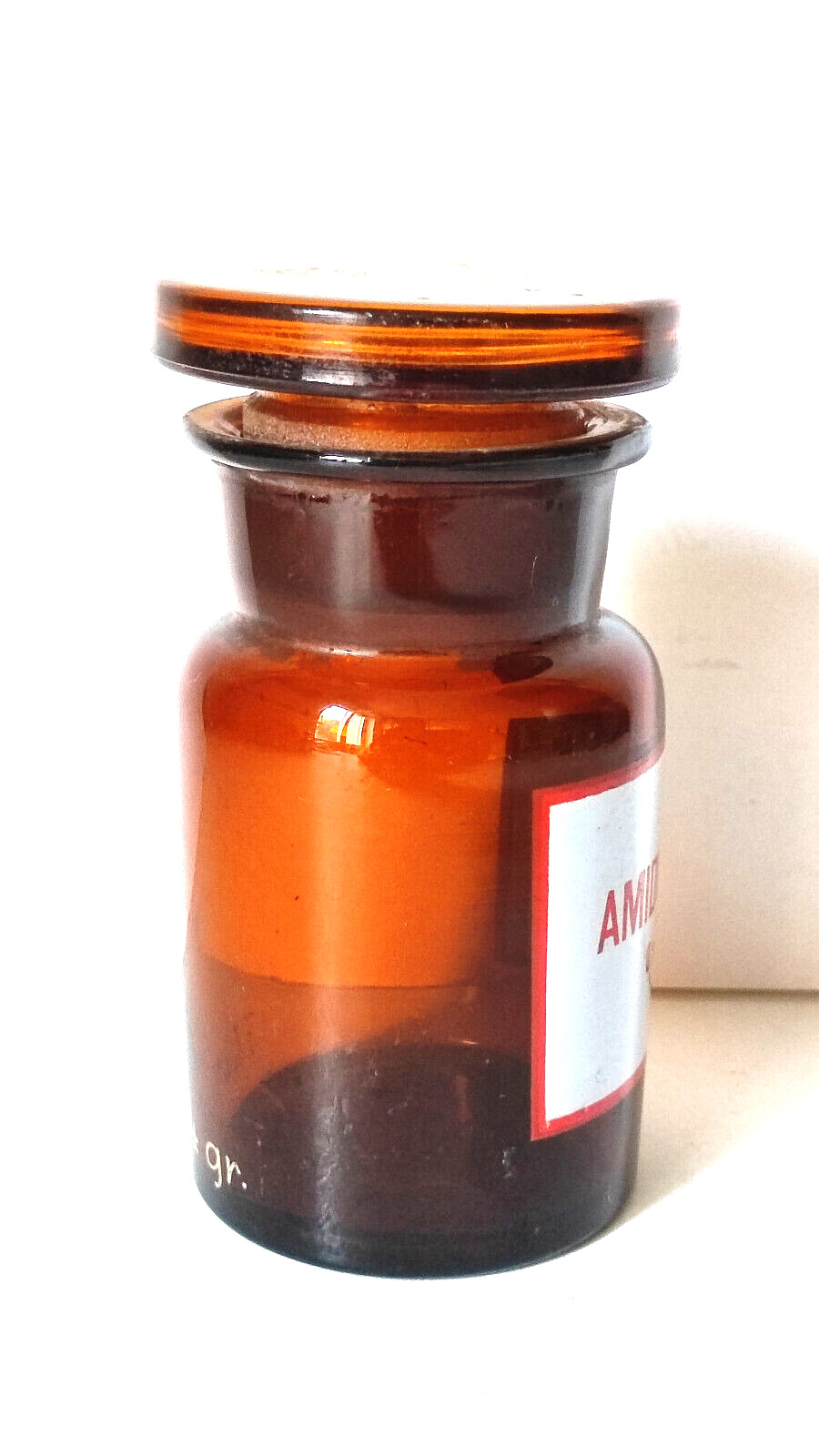 AMIDOPHENUM, Vintage Glass Apothecary Pharmacy Brown Jar, 100 ml, Cap