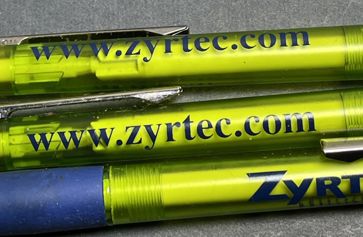 Vintage Zyrtec (3 Pcs) Pharmaceutical Rep Pens Drug Rep Plastic Metal Ink Work