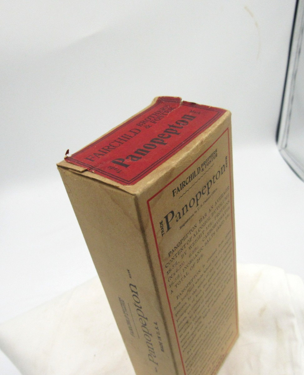 BW – 1900’s Fairchild Bros & Foster NY Panopepton 7 ” Clear Medicine bottle BOX