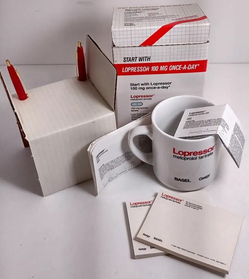 Pharmaceutical Drug Rep PromoAd Pen Post It Coffee Mug Lopressor (Beta Blocker)