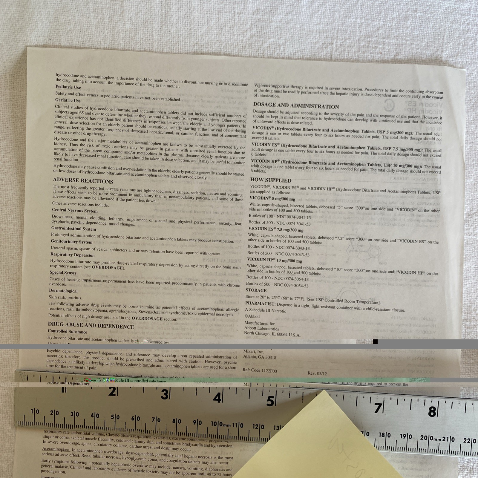 Rare Vicodin News Release 2012 Reformulation Abbott Drug Rep HP ES Opioid Pharma