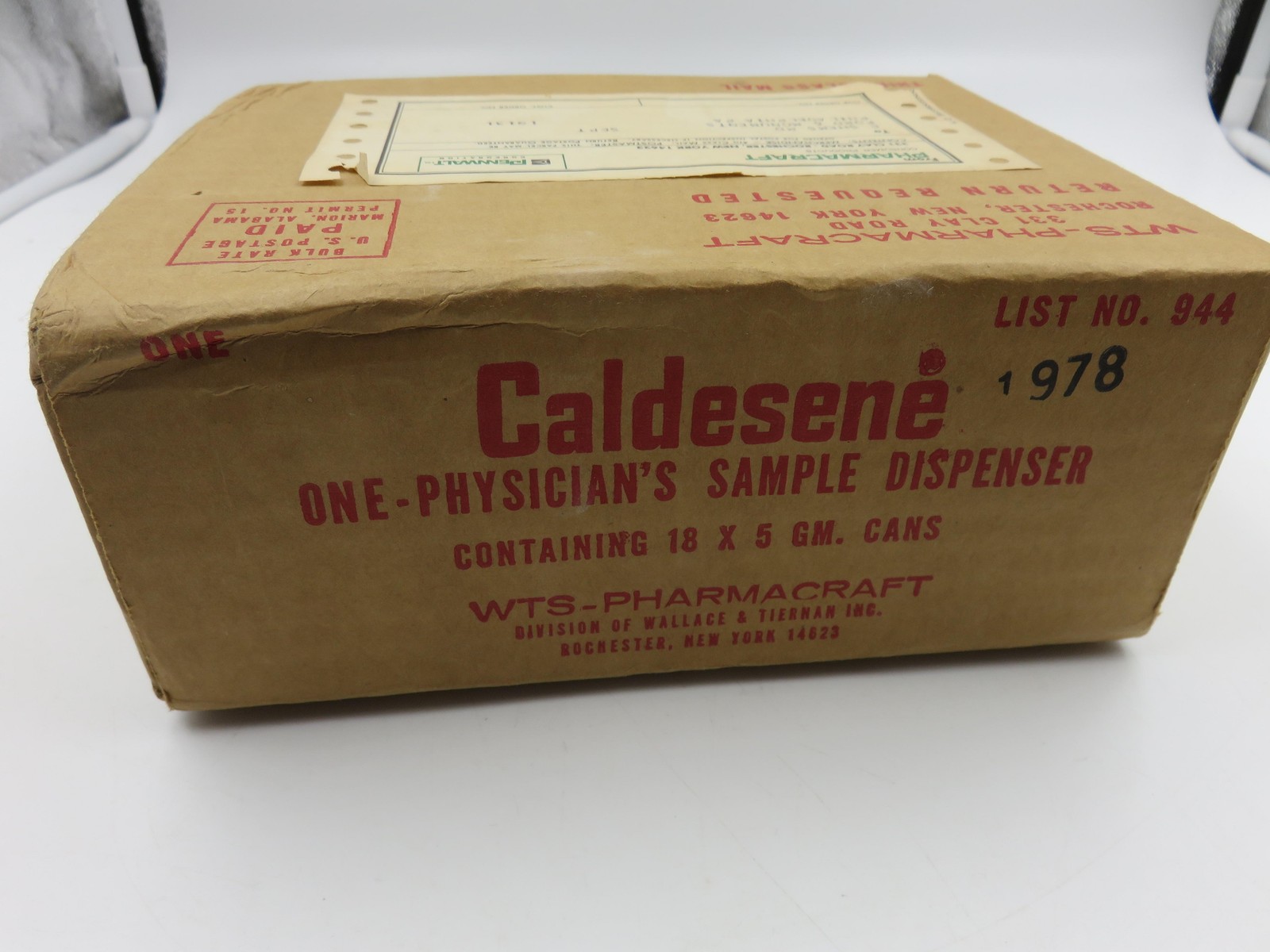 Vintage 1978 Sealed Caldesene Physician Sample Dispenser Shipping Box USA WTS