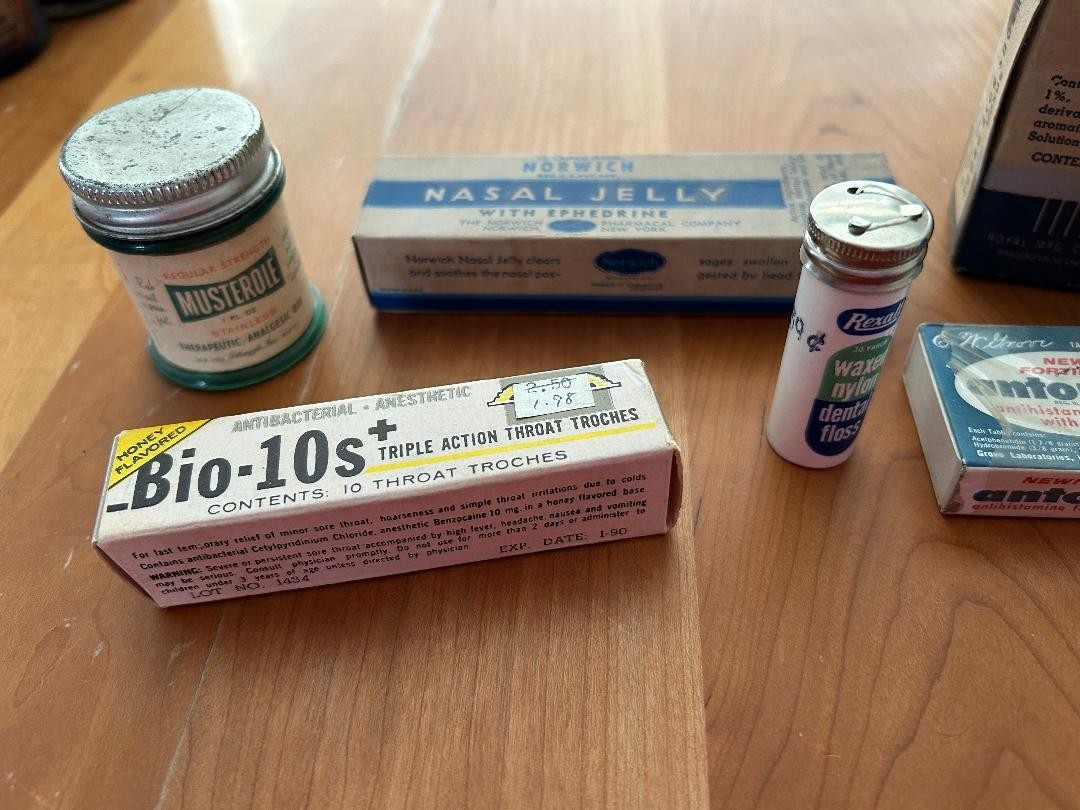vintage Sinus and Nose Collection: Antomine (quinine), Bio-10-s throat lozenges