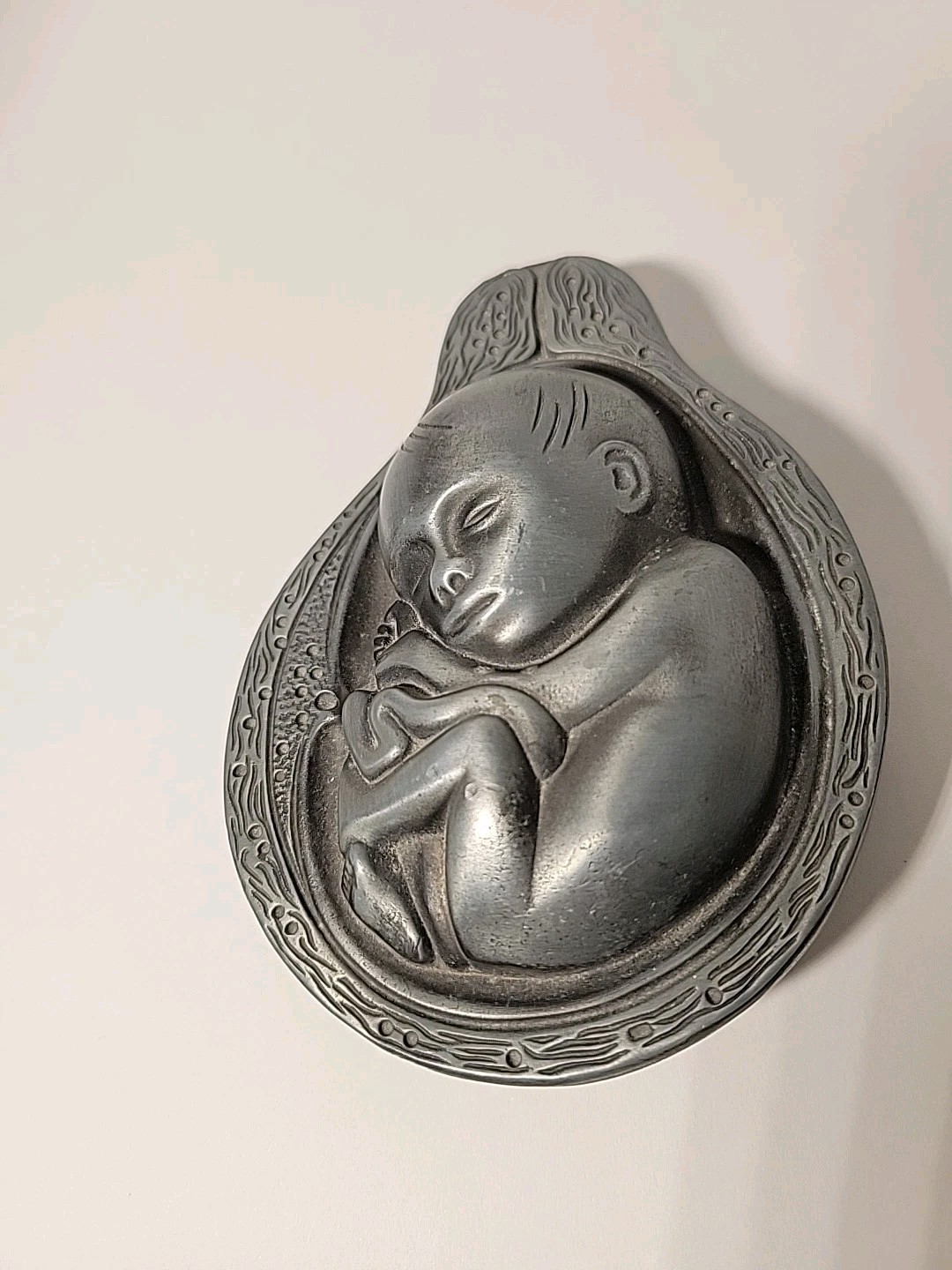 Vtg 1950-60s Parke-Davis Tabron Baby In Womb Fetus Pewter Heavy Paperweight