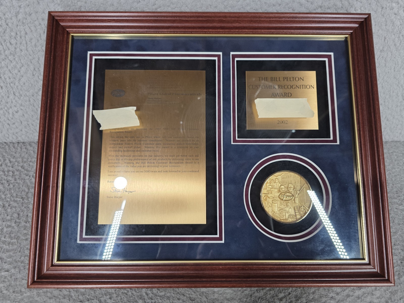 Pfizer Drug Company Framed Plaque Award Corporate Pharmaceutical Collectible
