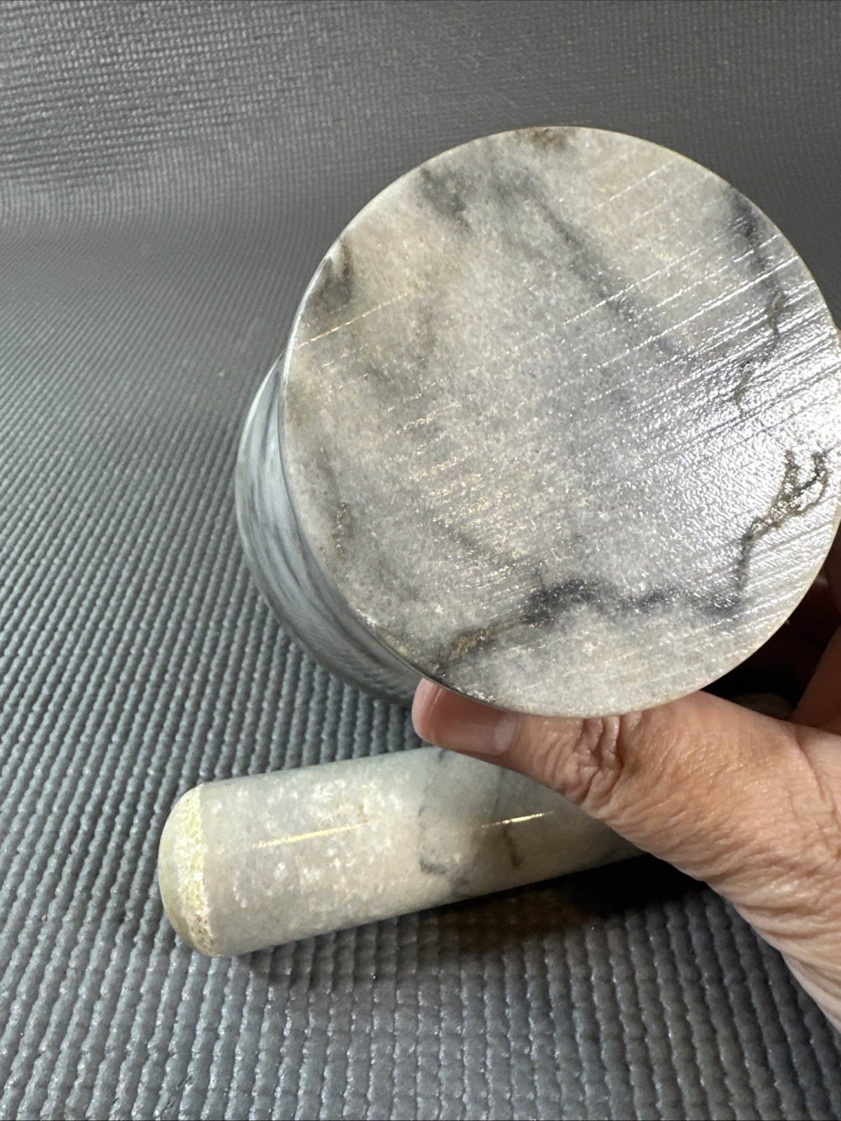 VINTAGE MORTAR IN MARBLE STONE & PESTLE TO COOK OR APOTHECARY GRINDING TOOL