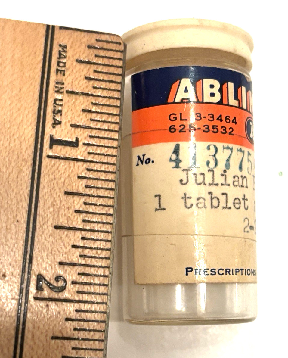 Vtg 1966 Glass Ablin Drug Store Prescription Pill Bottle Illinois -Ms Brandt