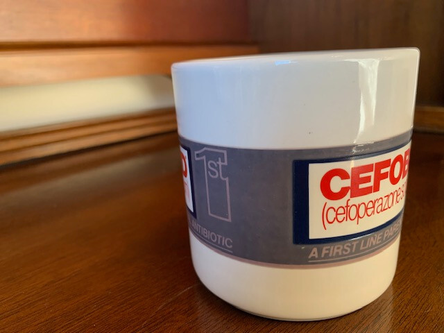 Drug Rep Cefobid “temperature sensitive” coffee mug new, never used.