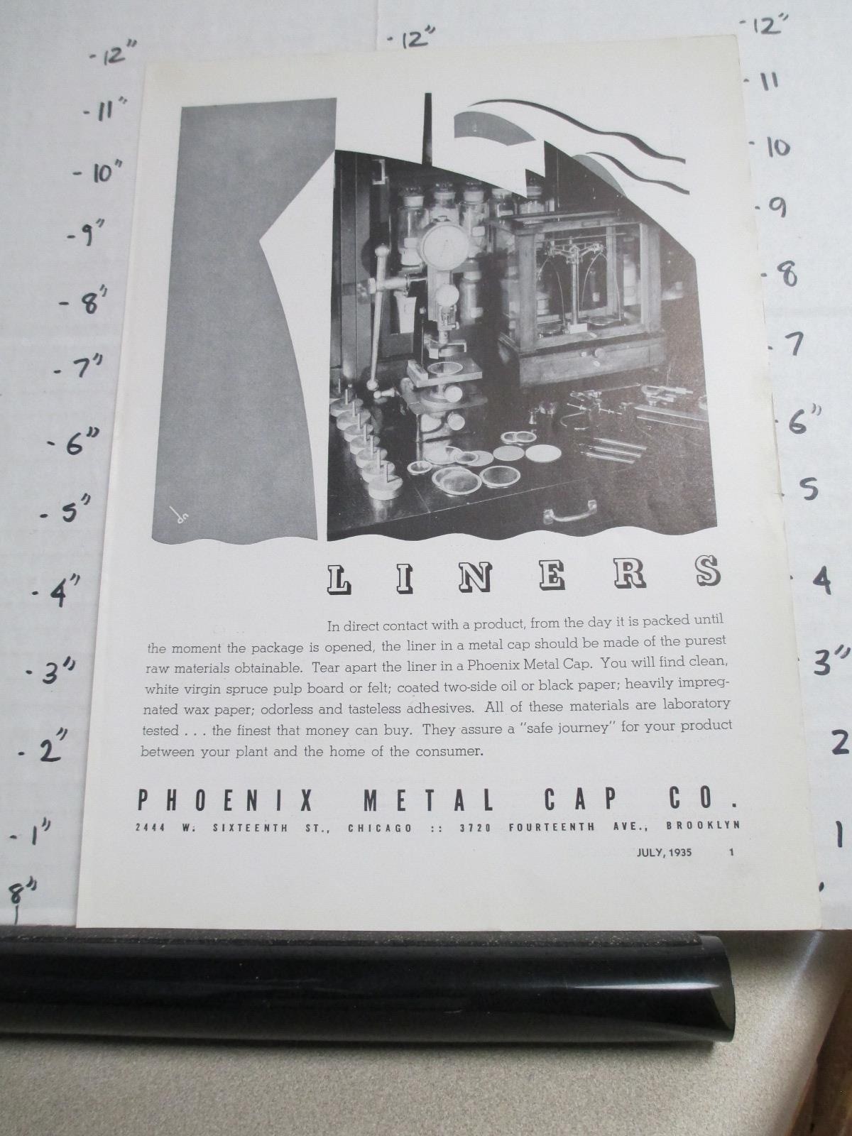 magazine ad 1935 PHOENIX Metal Cap Brooklyn pharmacy drug scale tools